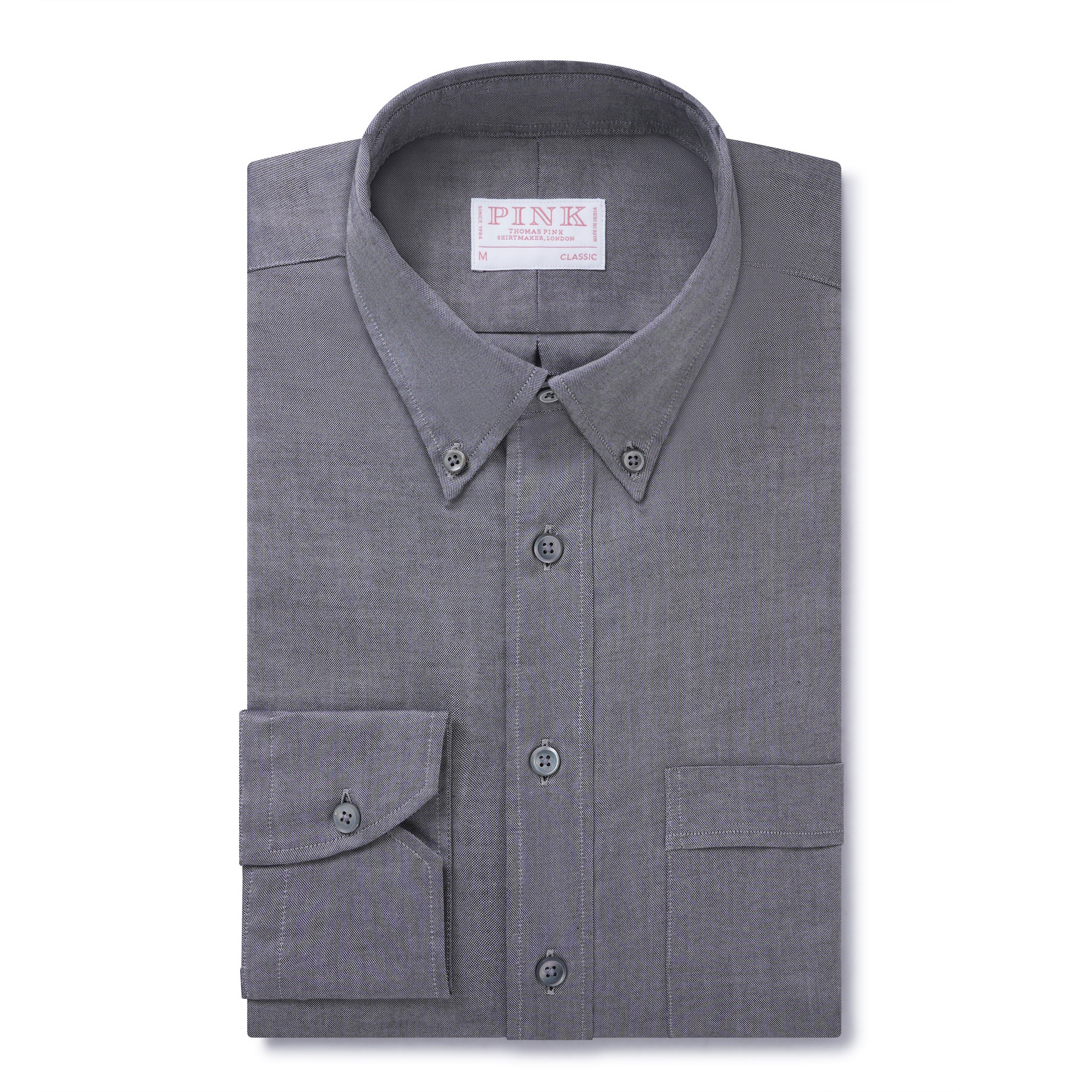 Thomas Pink Shirt Classic Fit Plain Grey Cotton-MALFORD OF LONDON SAVILE ROW MENSWEAR OUTLET