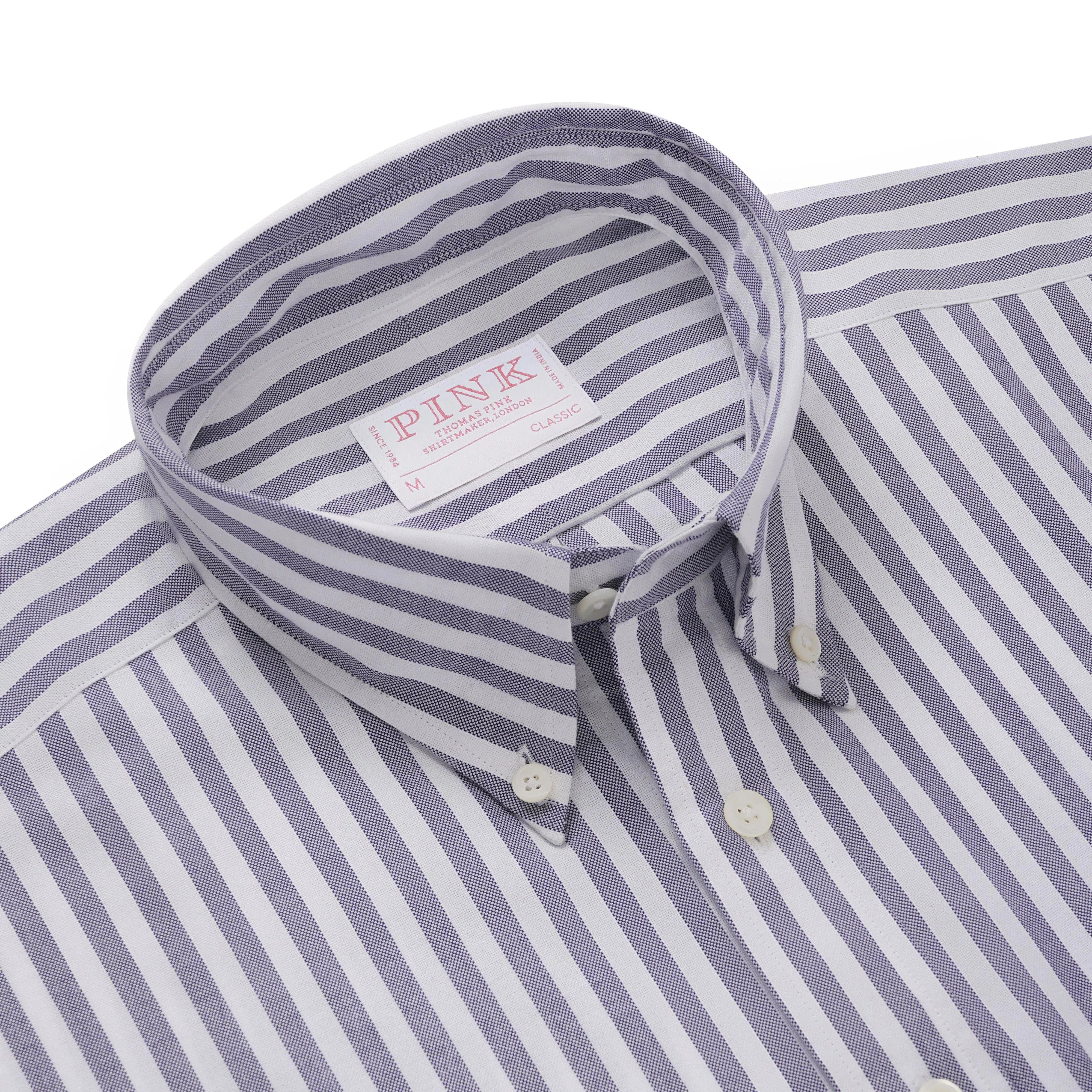 Thomas Pink Shirt Classic Fit Stripe Blue Cotton-MALFORD OF LONDON SAVILE ROW MENSWEAR OUTLET