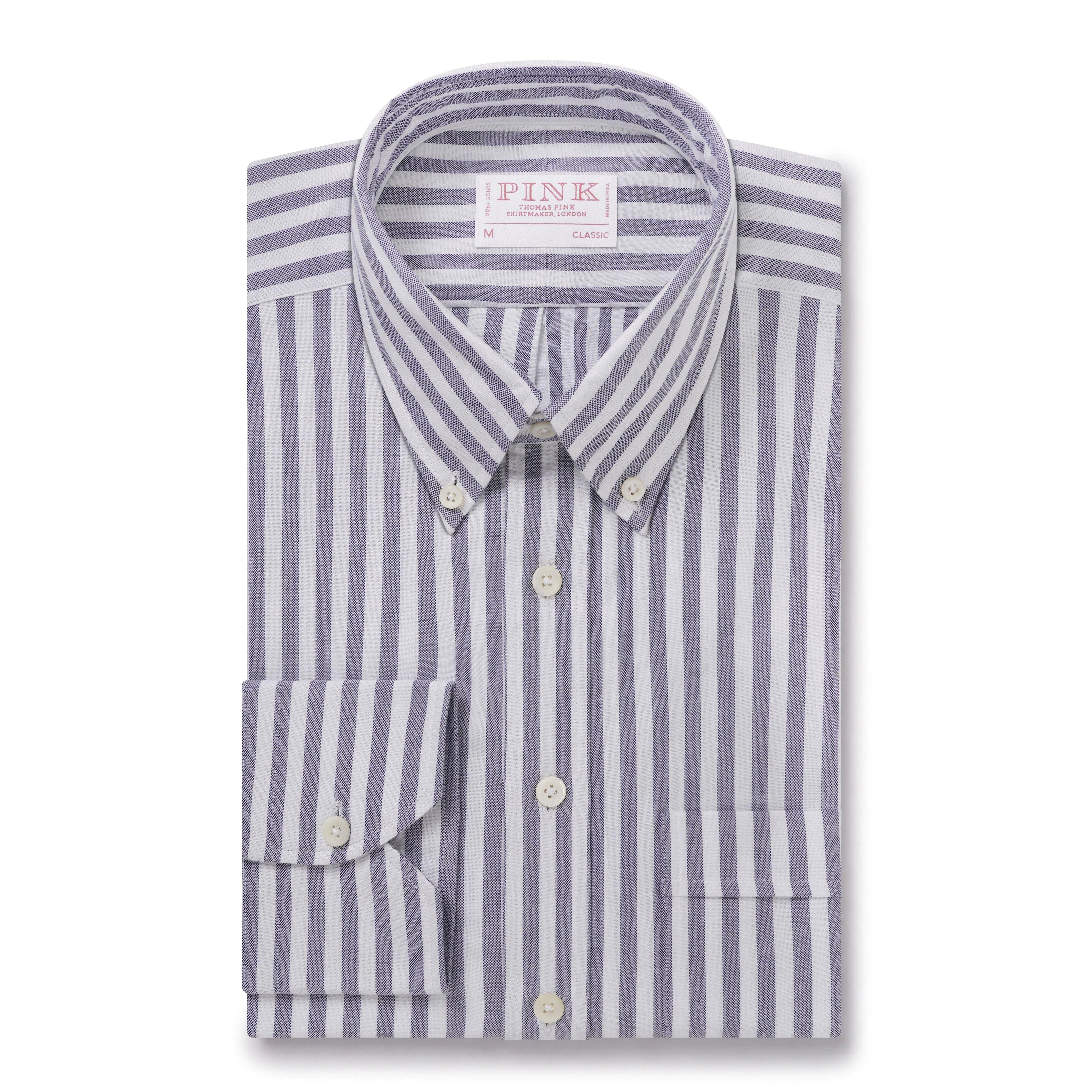 Thomas Pink Shirt Classic Fit Stripe Blue Cotton-MALFORD OF LONDON SAVILE ROW MENSWEAR OUTLET