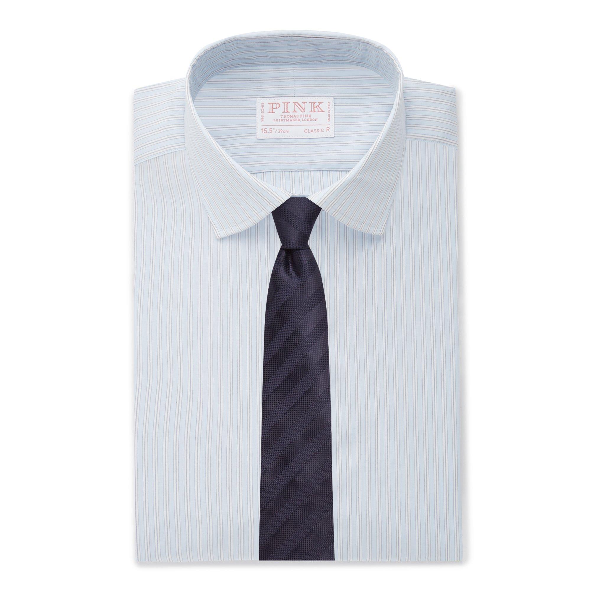 Thomas Pink Shirt Classic Fit Stripe Blue Formal Cotton-MALFORD OF LONDON SAVILE ROW MENSWEAR OUTLET