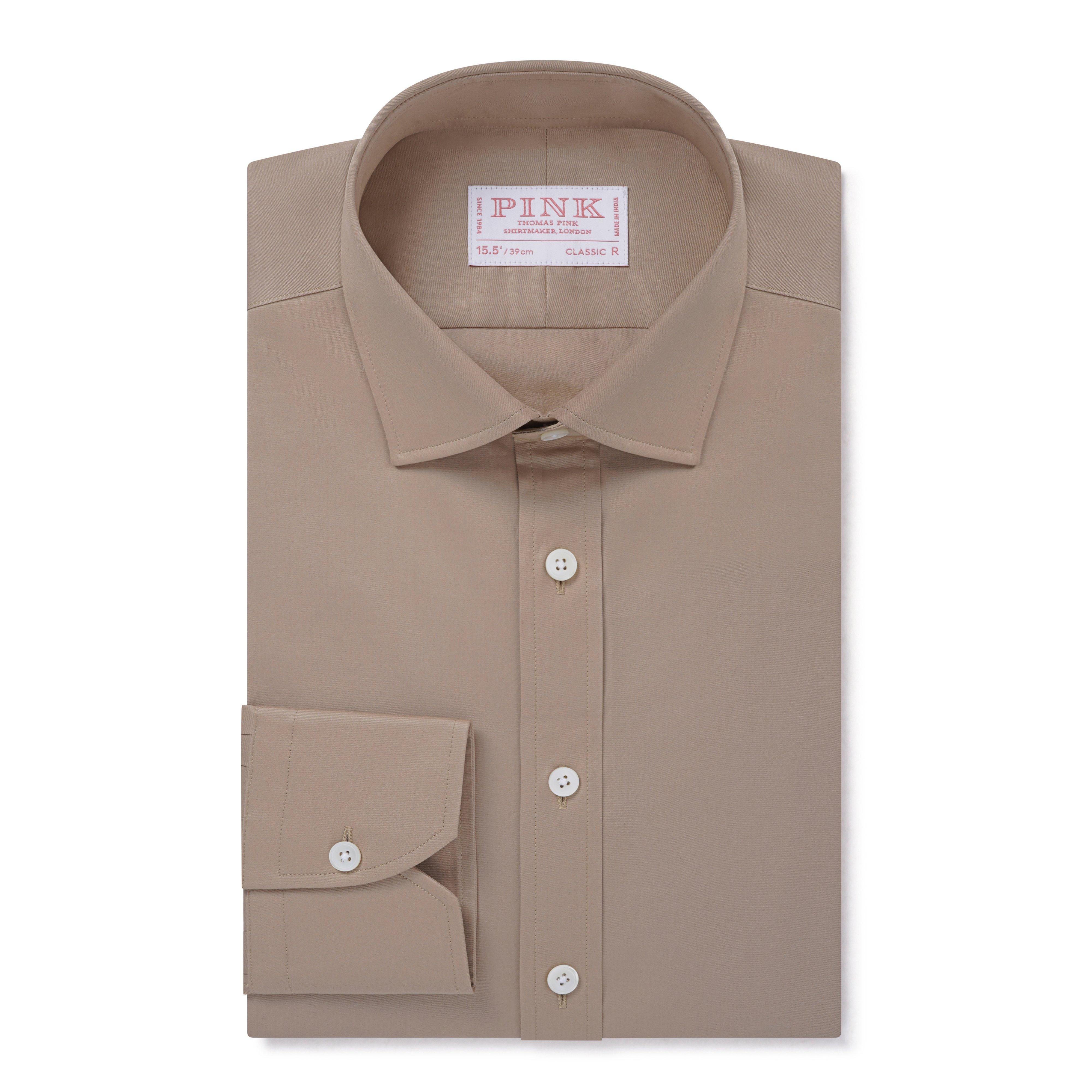 Thomas Pink Shirt Classic Fit Twill Plain Neutral Formal Cotton-MALFORD OF LONDON SAVILE ROW MENSWEAR OUTLET