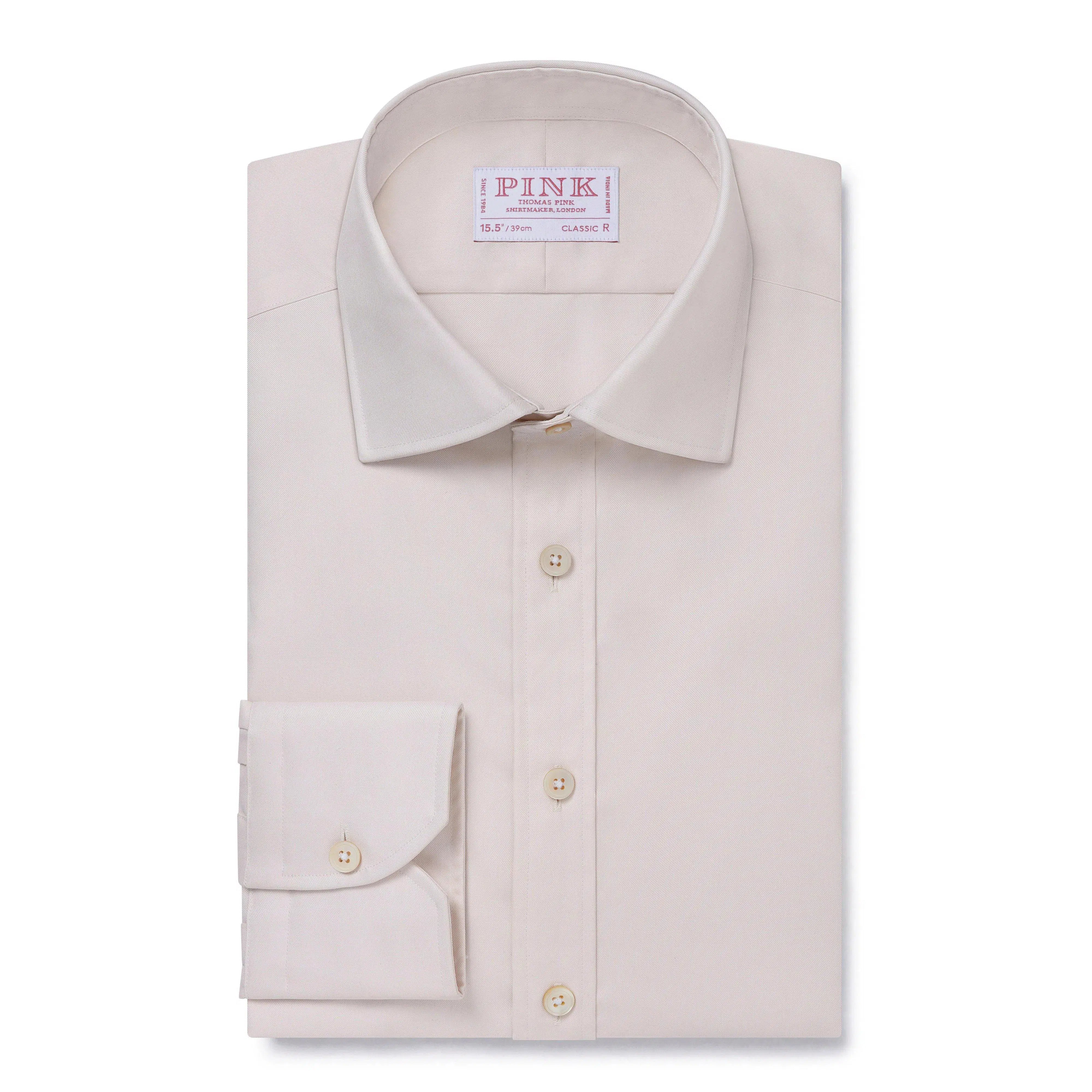 Thomas Pink Shirt Classic Fit Twill Plain White Formal Cotton-MALFORD OF LONDON SAVILE ROW MENSWEAR OUTLET