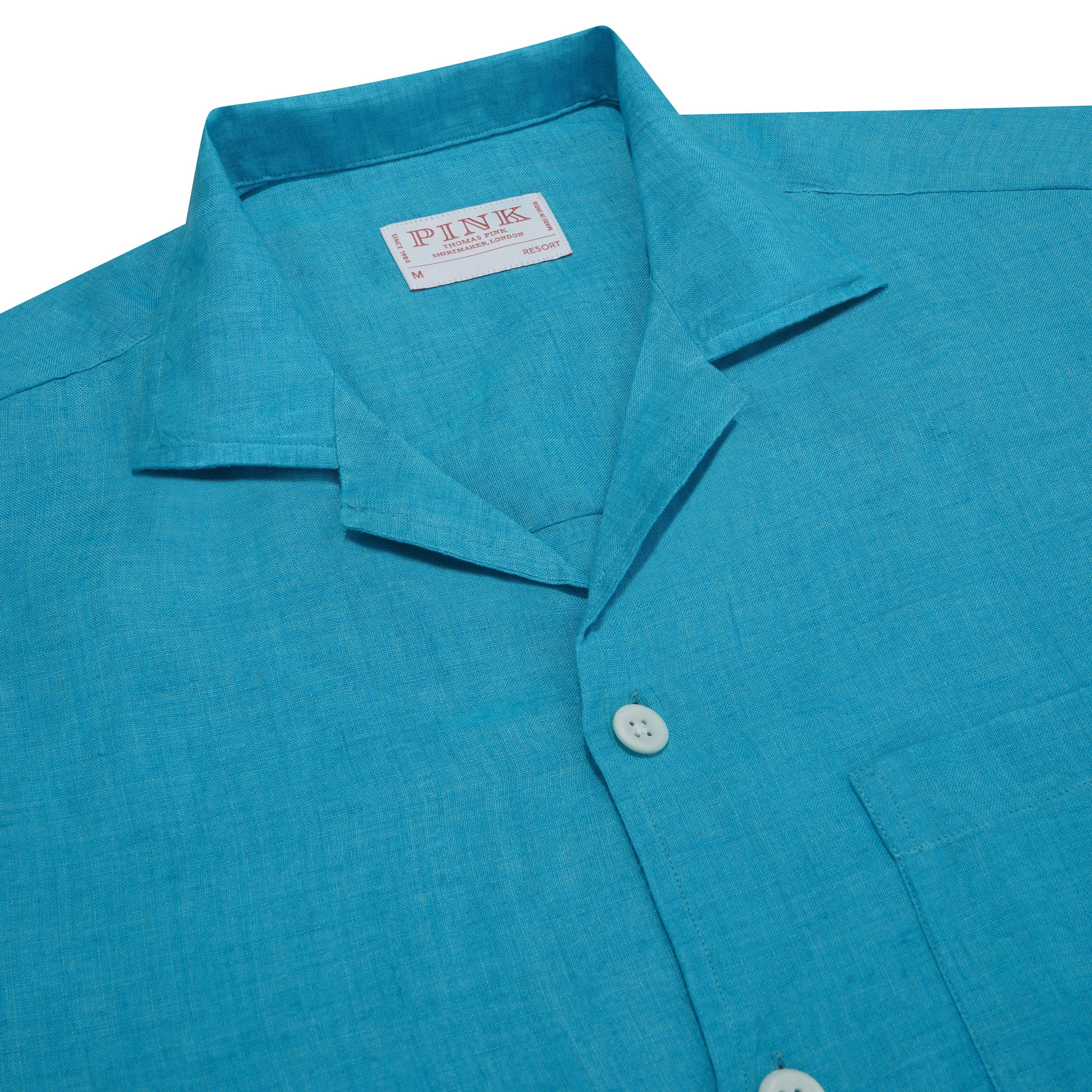 Thomas Pink Shirt Resort Fit Linen Plain Blue Cotton-MALFORD OF LONDON SAVILE ROW MENSWEAR OUTLET