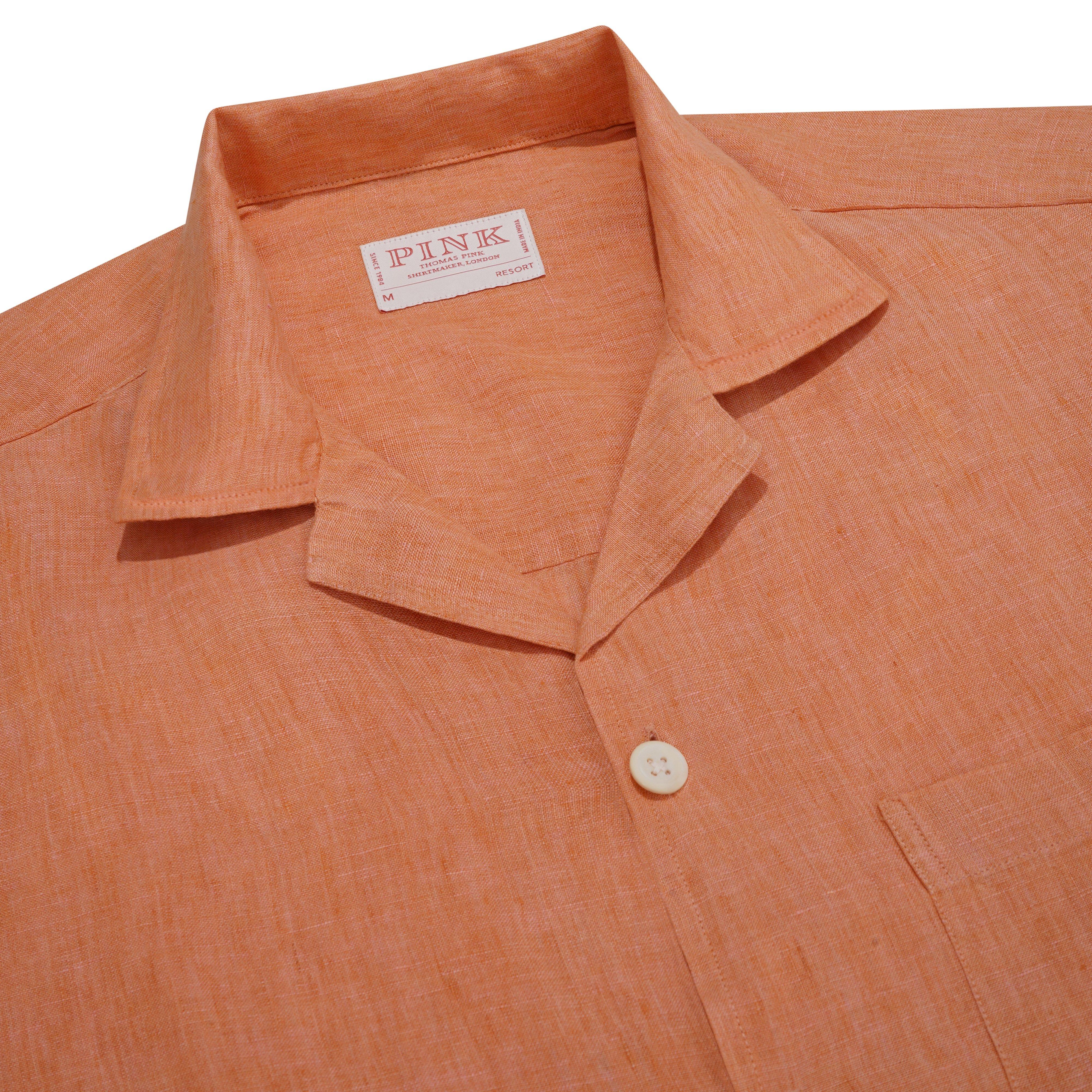 Thomas Pink Shirt Resort Fit Linen Plain Orange Cotton-MALFORD OF LONDON SAVILE ROW MENSWEAR OUTLET