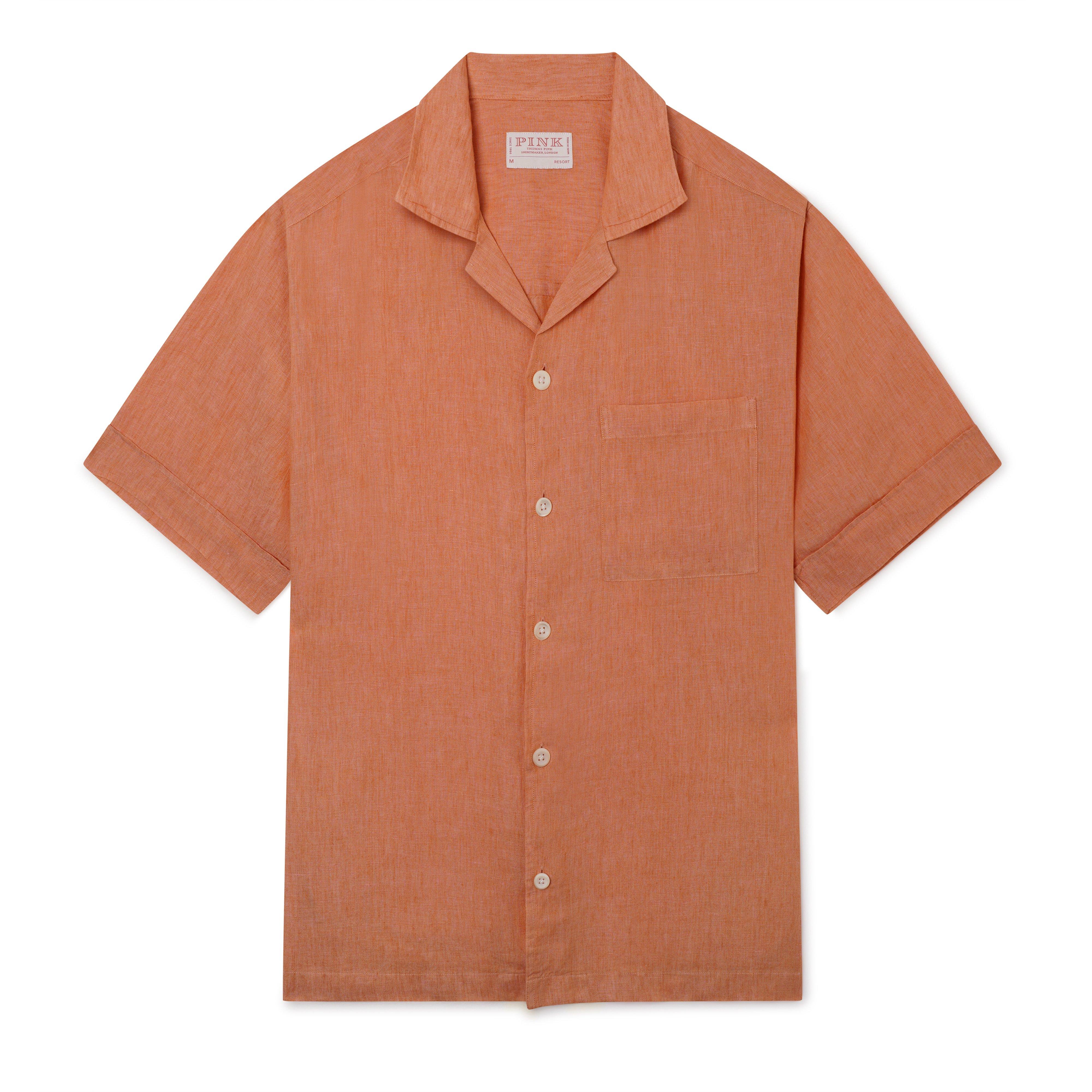 Thomas Pink Shirt Resort Fit Linen Plain Orange Cotton-MALFORD OF LONDON SAVILE ROW MENSWEAR OUTLET