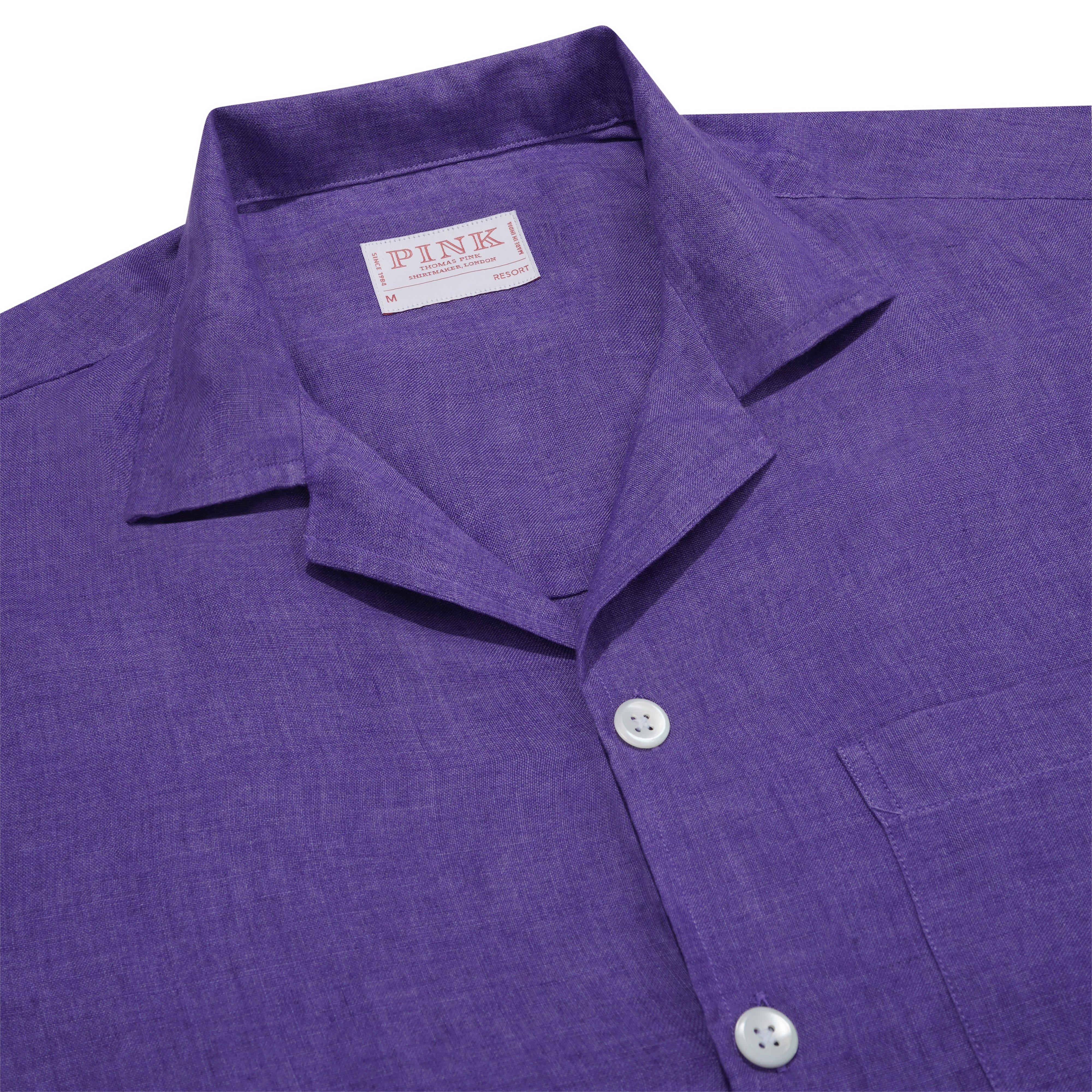 Thomas Pink Shirt Resort Fit Linen Plain Purple Cotton-MALFORD OF LONDON SAVILE ROW MENSWEAR OUTLET