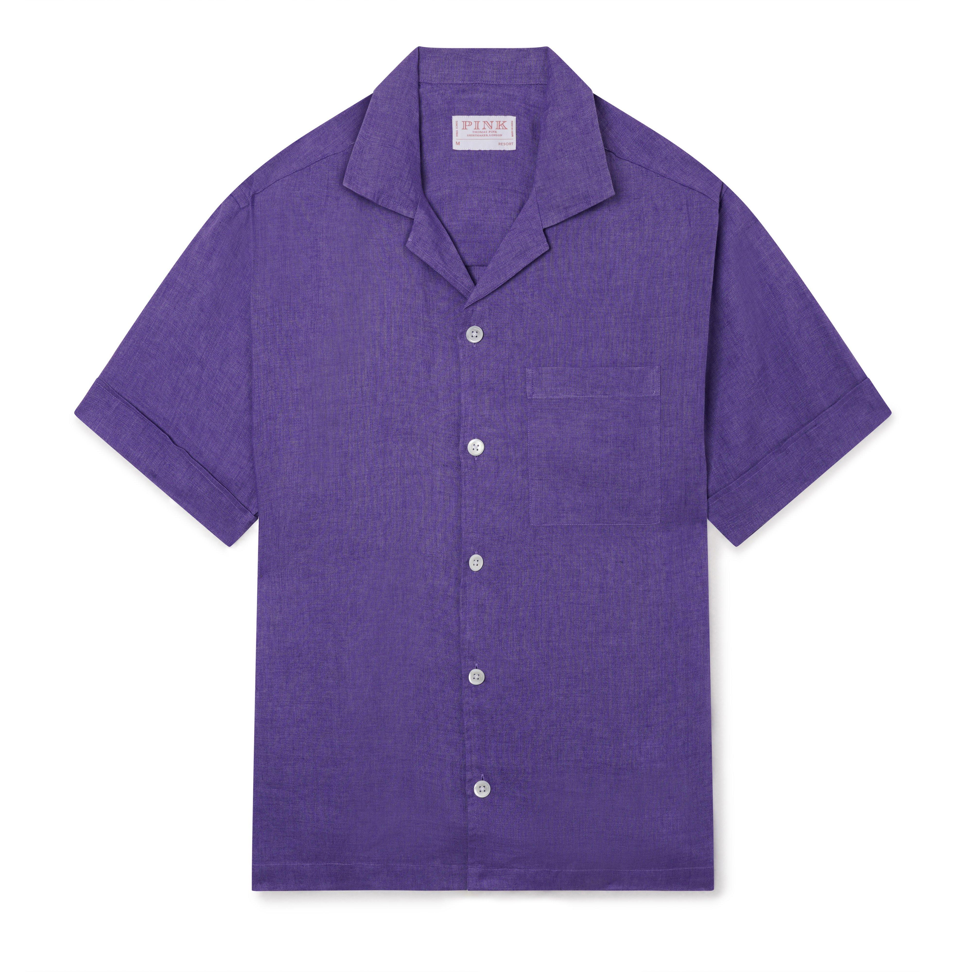 Thomas Pink Shirt Resort Fit Linen Plain Purple Cotton-MALFORD OF LONDON SAVILE ROW MENSWEAR OUTLET