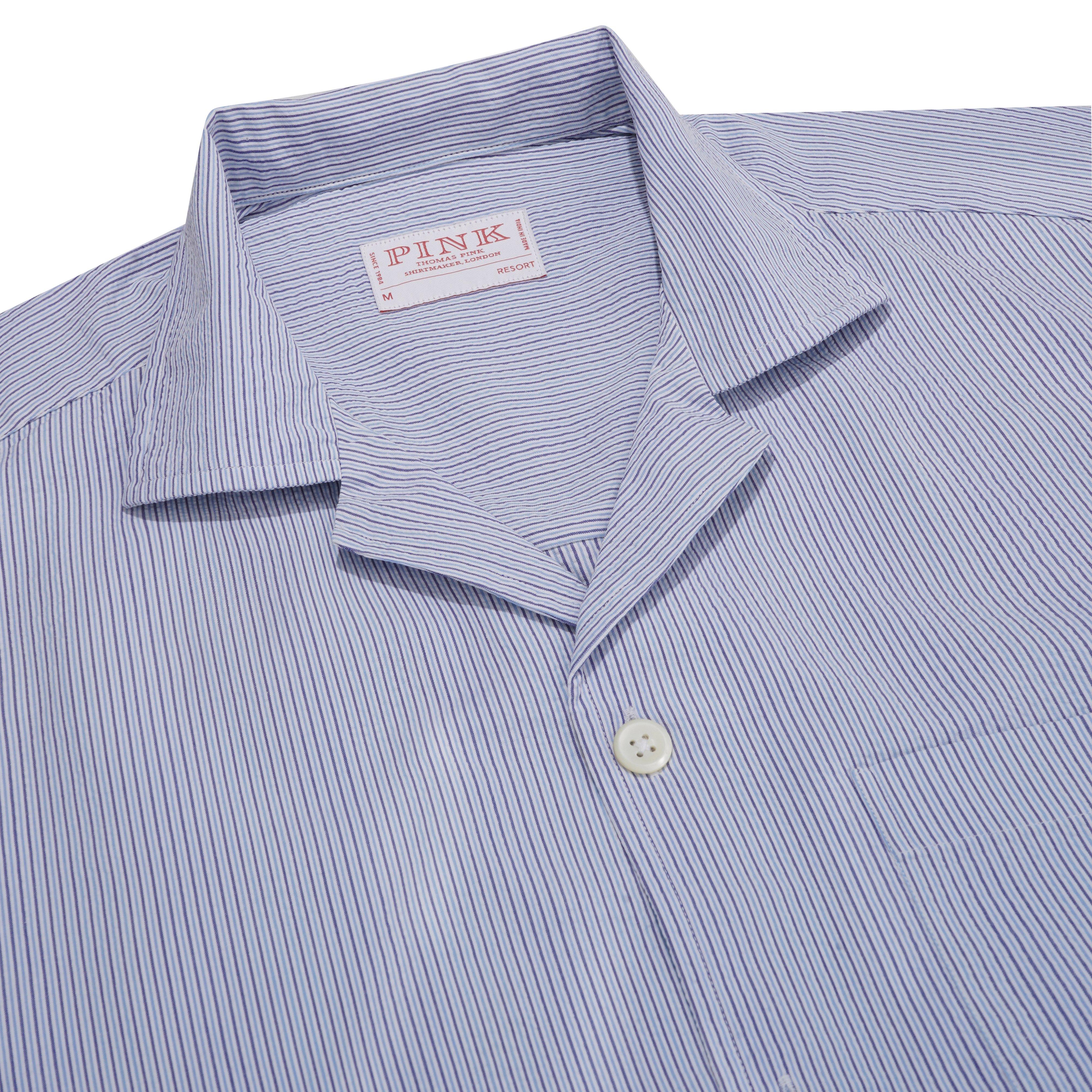 Thomas Pink Shirt Resort Fit Stripe Blue Cotton-MALFORD OF LONDON SAVILE ROW MENSWEAR OUTLET