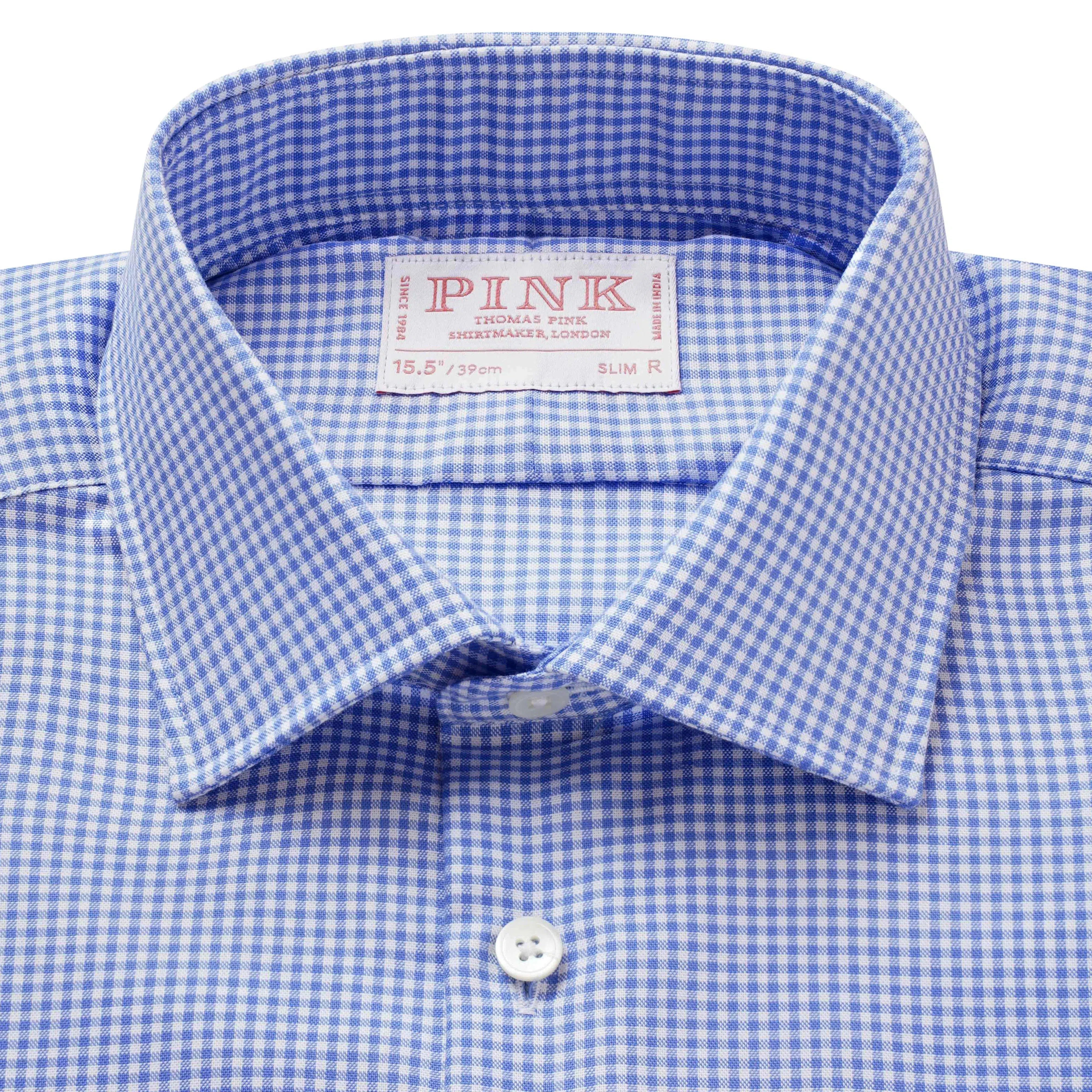 Thomas Pink Shirt Slim Fit Check Blue Formal Cotton-MALFORD OF LONDON SAVILE ROW MENSWEAR OUTLET