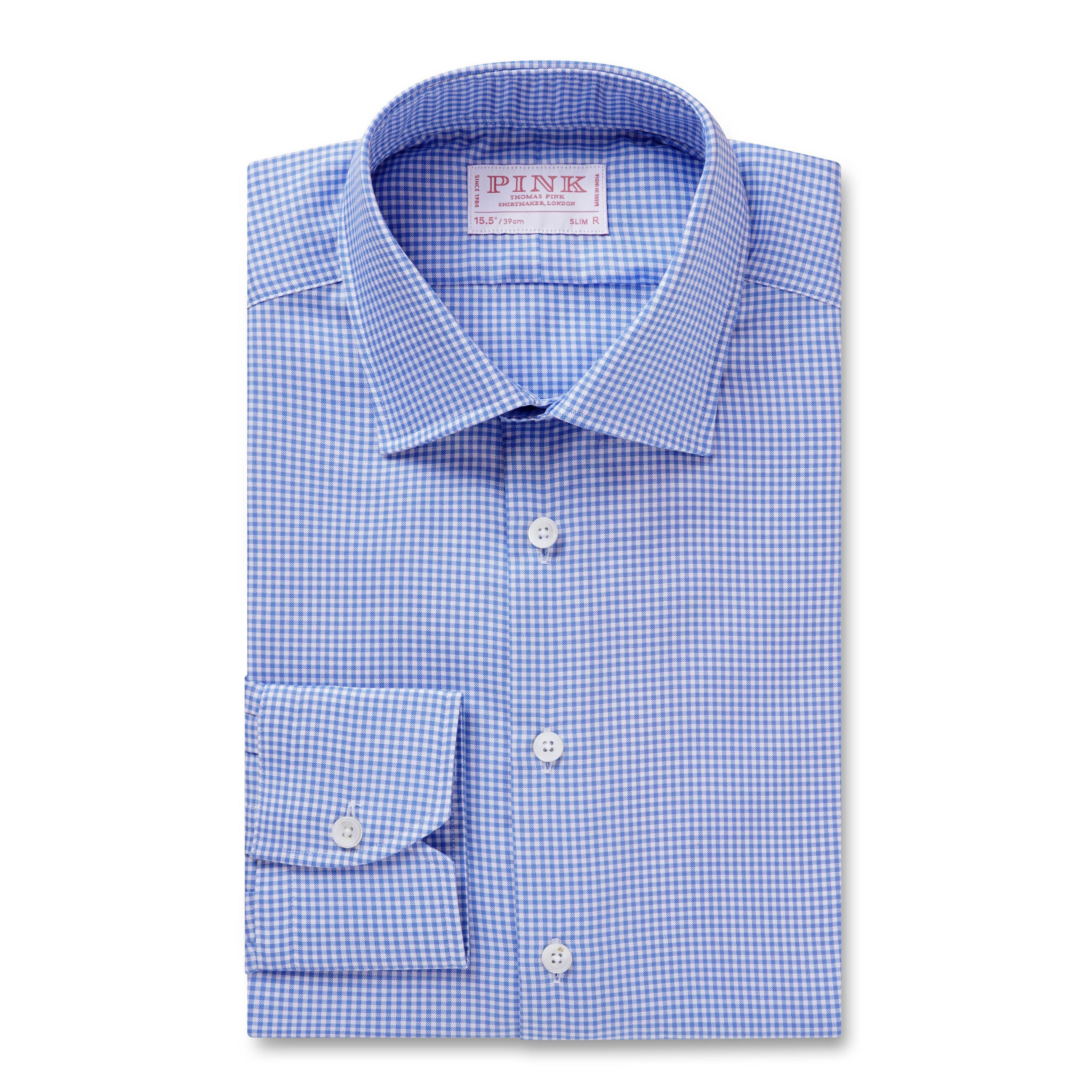 Thomas Pink Shirt Slim Fit Check Blue Formal Cotton-MALFORD OF LONDON SAVILE ROW MENSWEAR OUTLET