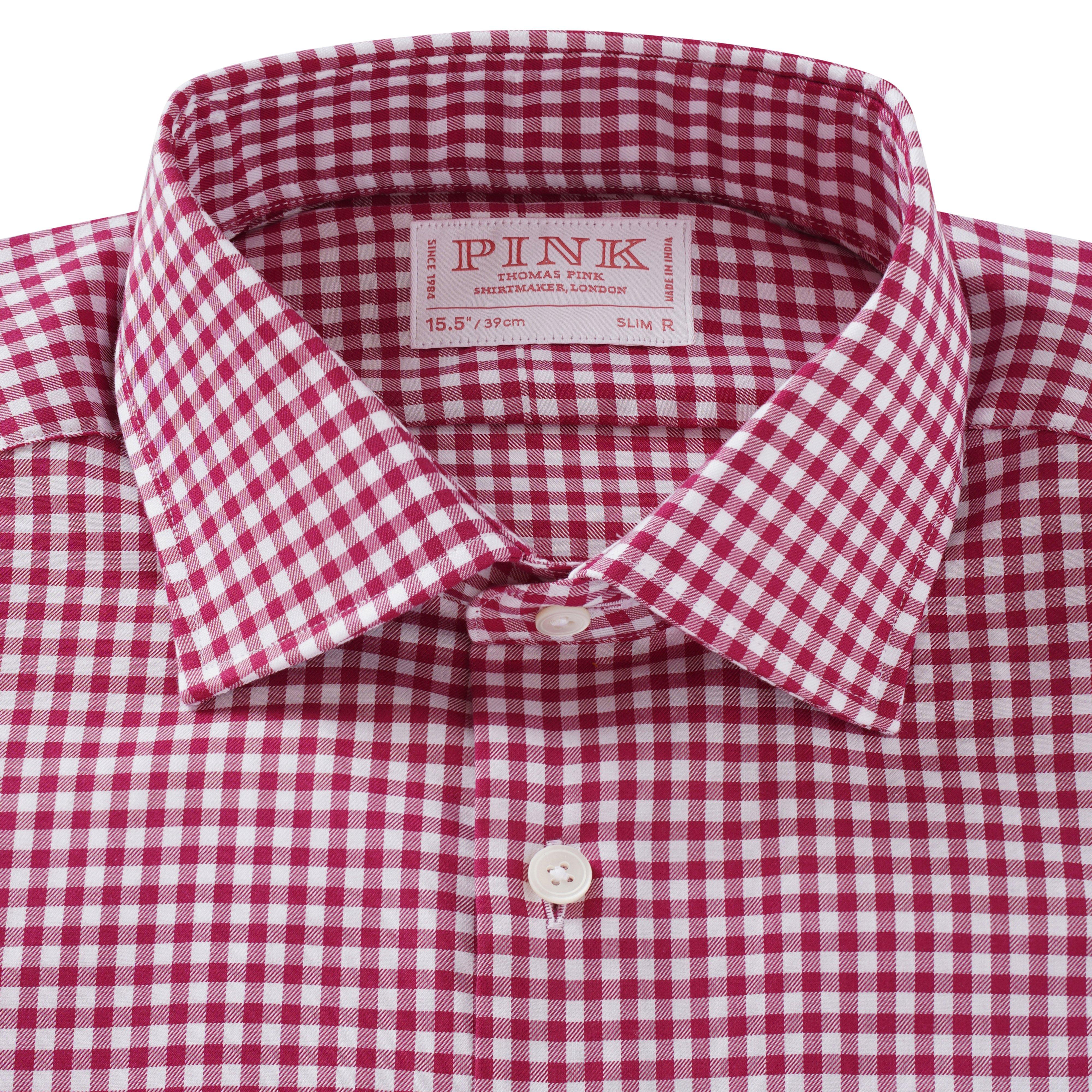 Thomas Pink Shirt Slim Fit Check Pink Formal Cotton-MALFORD OF LONDON SAVILE ROW MENSWEAR OUTLET