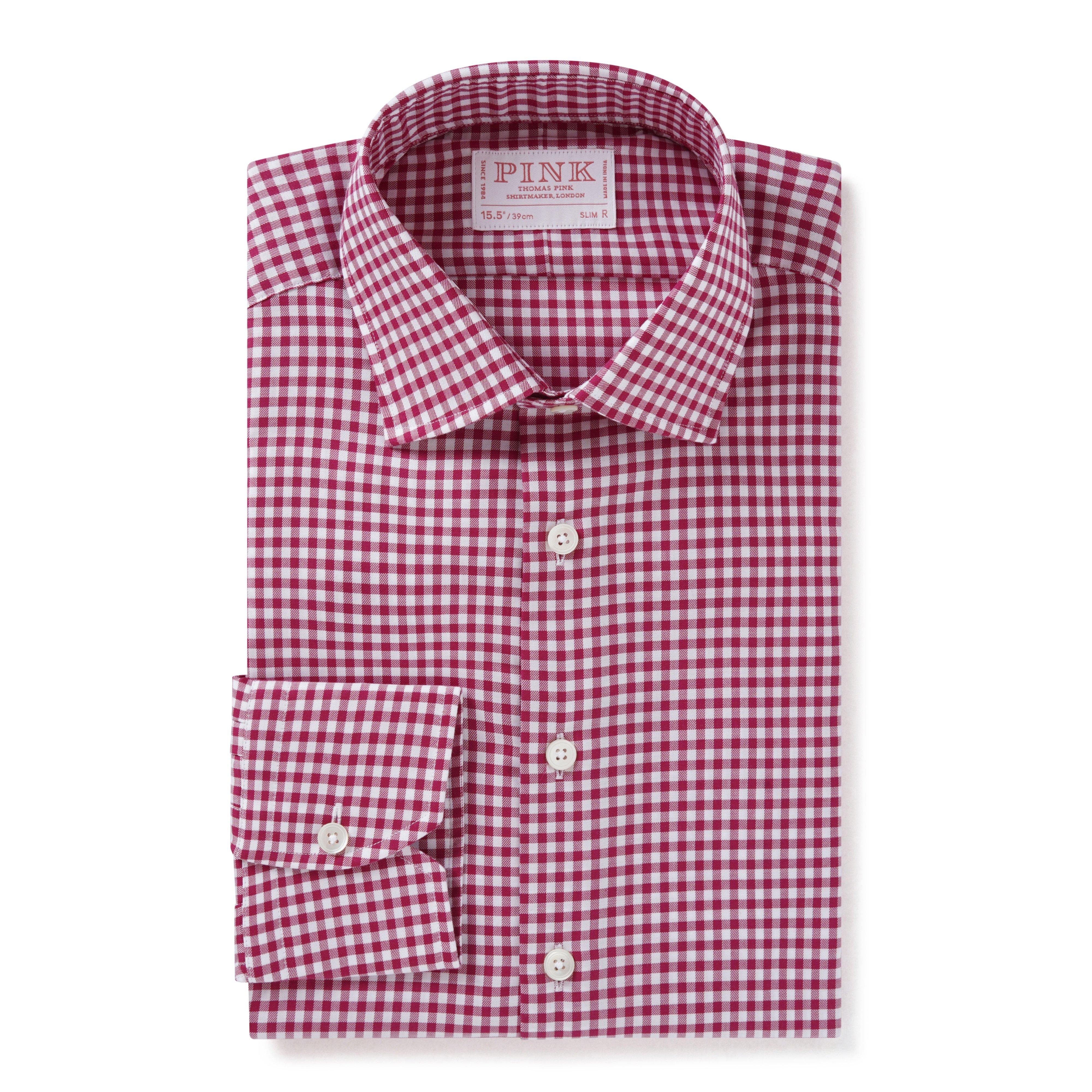 Thomas Pink Shirt Slim Fit Check Pink Formal Cotton-MALFORD OF LONDON SAVILE ROW MENSWEAR OUTLET