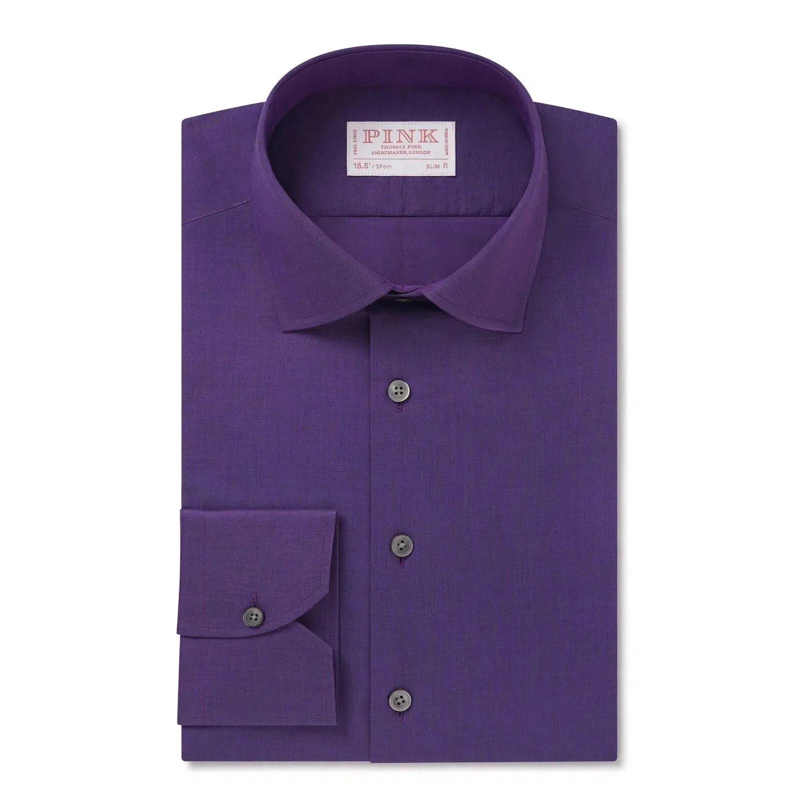 Thomas Pink Shirt Slim Fit End on End Plain Purple Formal Cotton-MALFORD OF LONDON SAVILE ROW MENSWEAR OUTLET