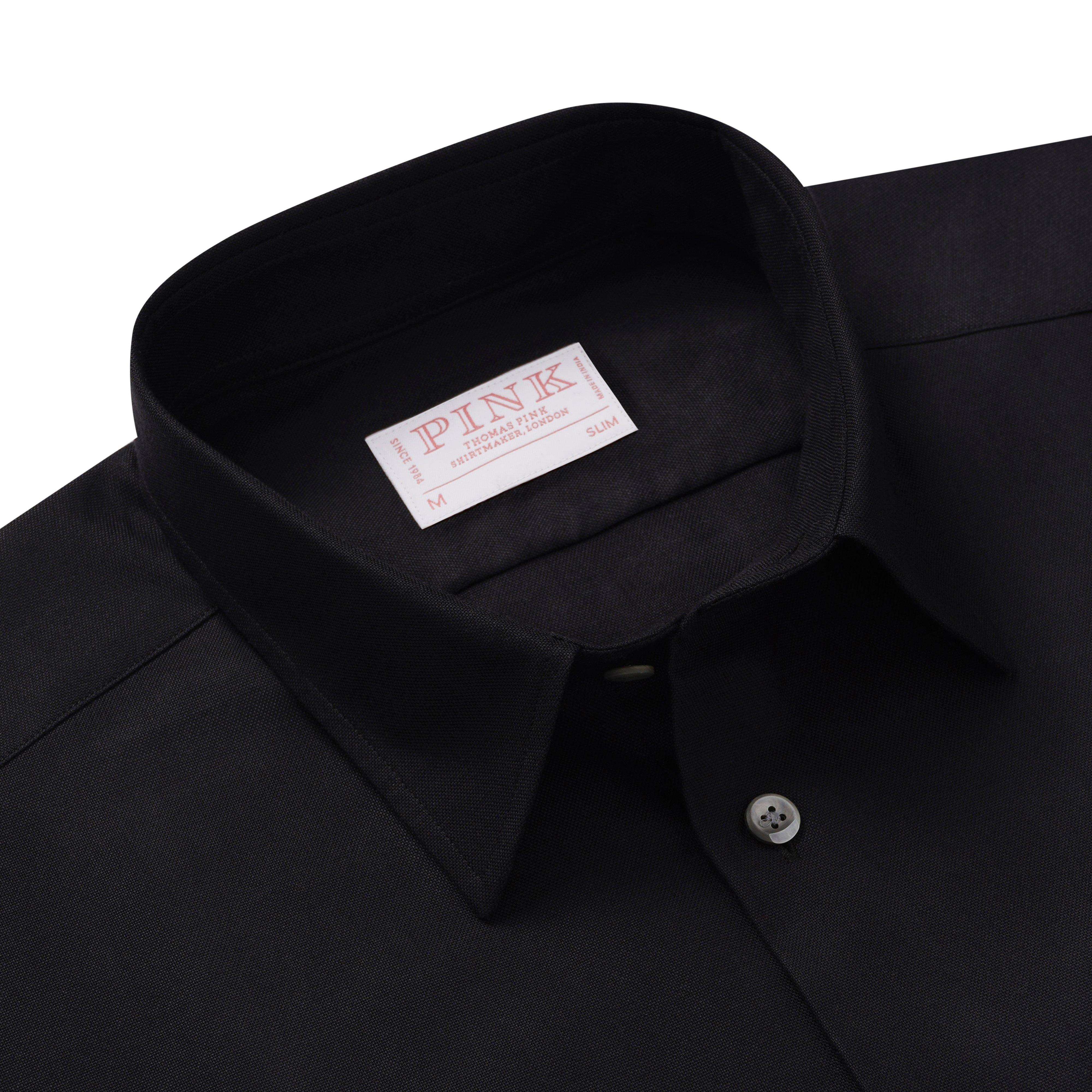 Thomas Pink Shirt Slim Fit Oxford Plain Black Cotton-MALFORD OF LONDON SAVILE ROW MENSWEAR OUTLET