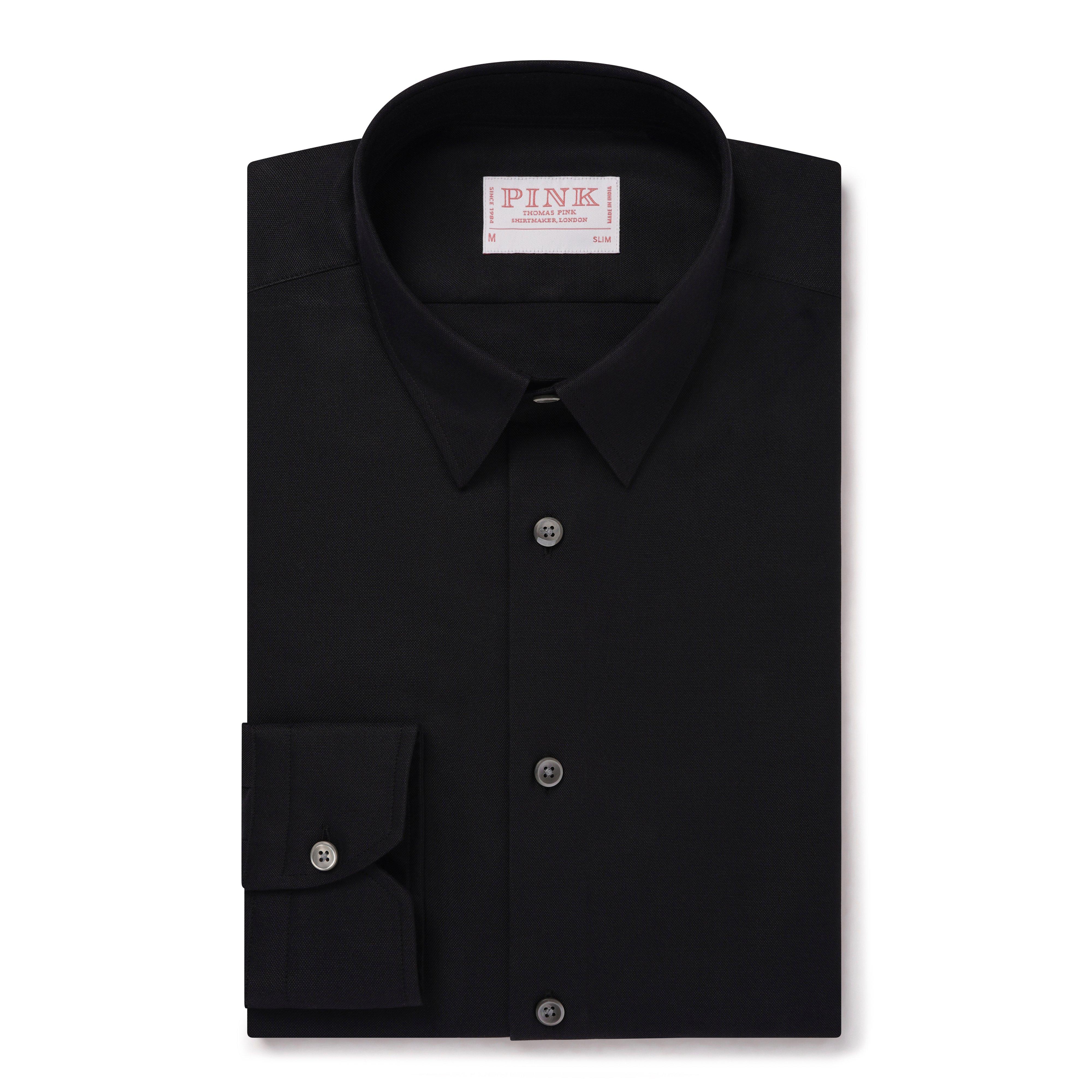 Thomas Pink Shirt Slim Fit Oxford Plain Black Cotton-MALFORD OF LONDON SAVILE ROW MENSWEAR OUTLET