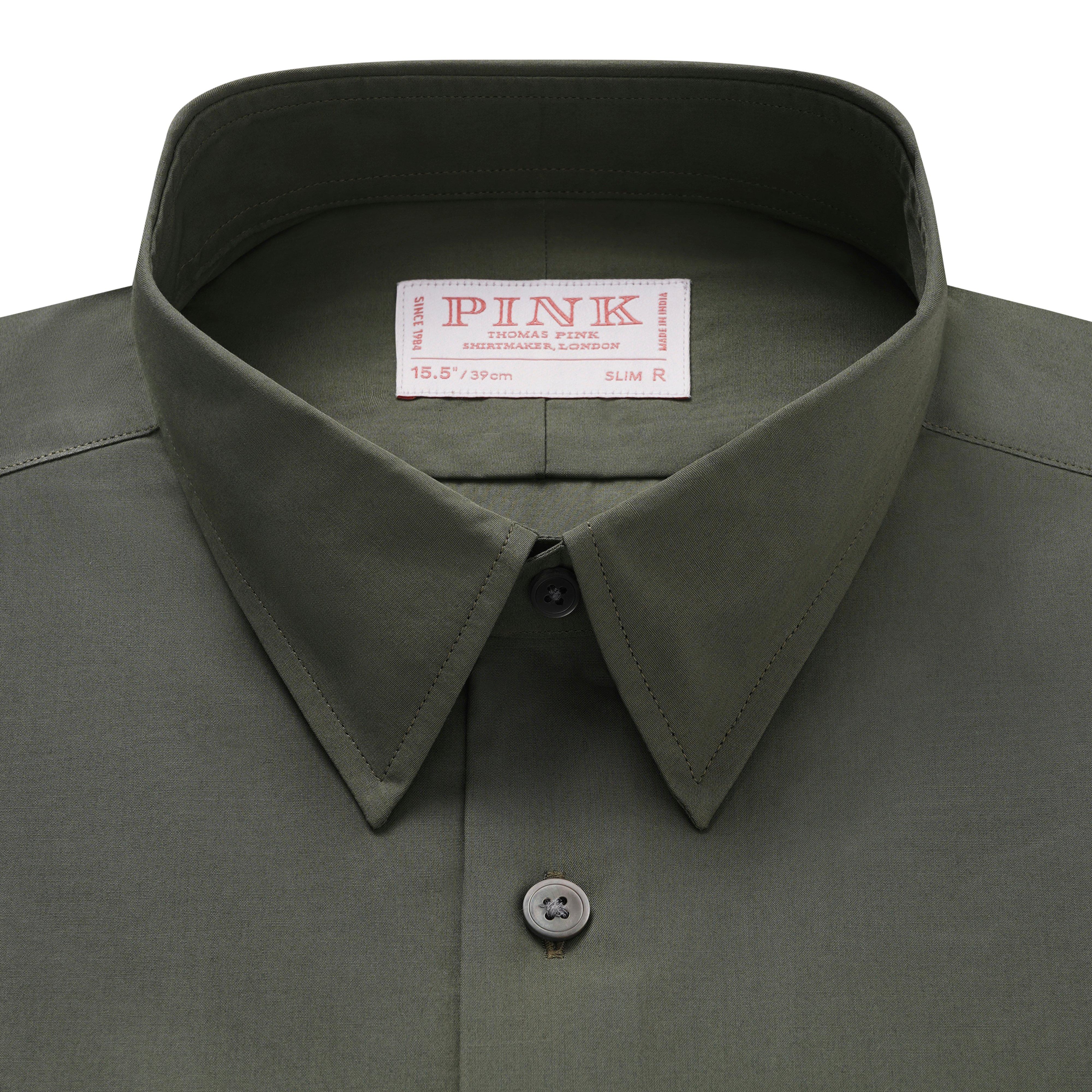 Thomas Pink Shirt Slim Fit Poplin Plain Green Formal Cotton-MALFORD OF LONDON SAVILE ROW MENSWEAR OUTLET