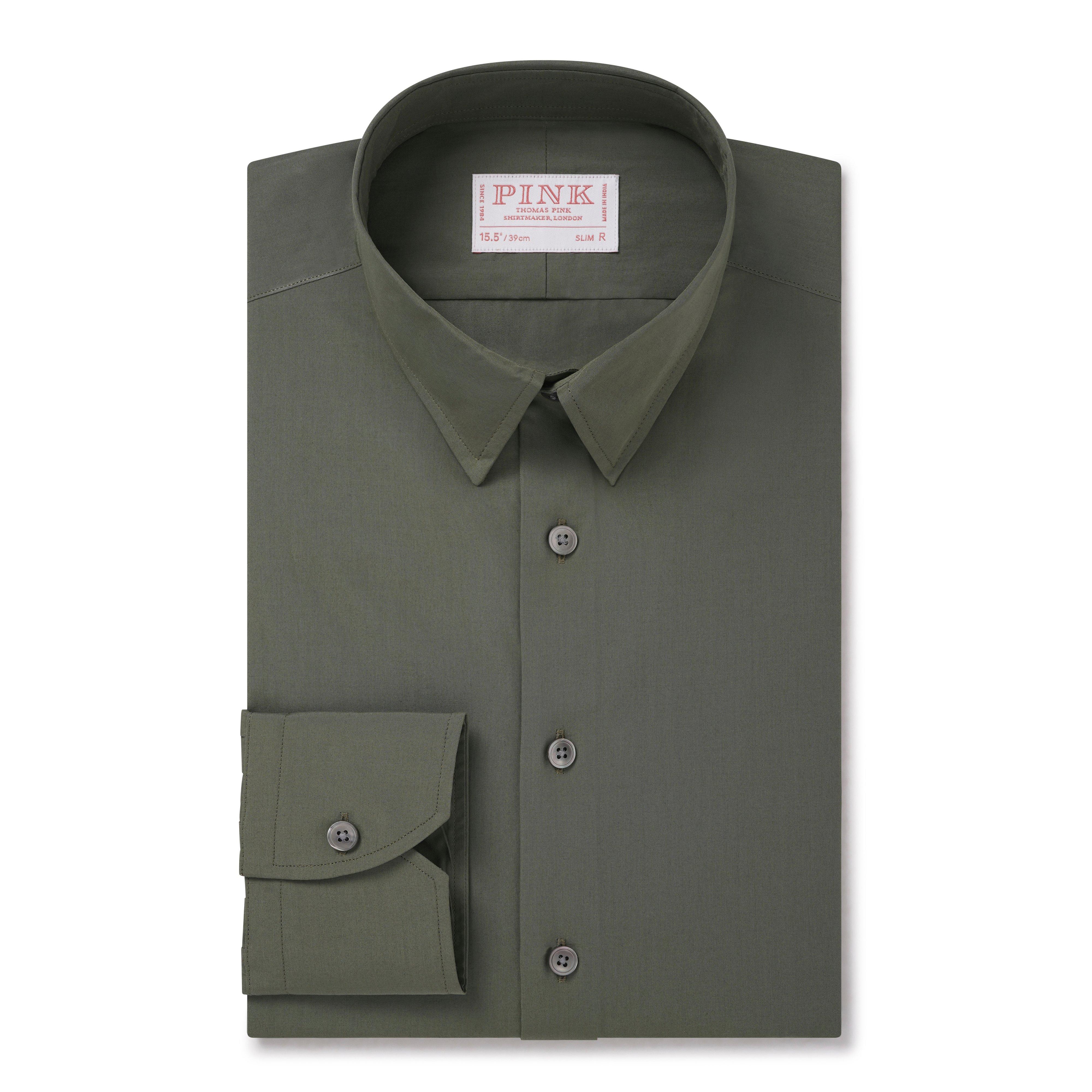 Thomas Pink Shirt Slim Fit Poplin Plain Green Formal Cotton-MALFORD OF LONDON SAVILE ROW MENSWEAR OUTLET