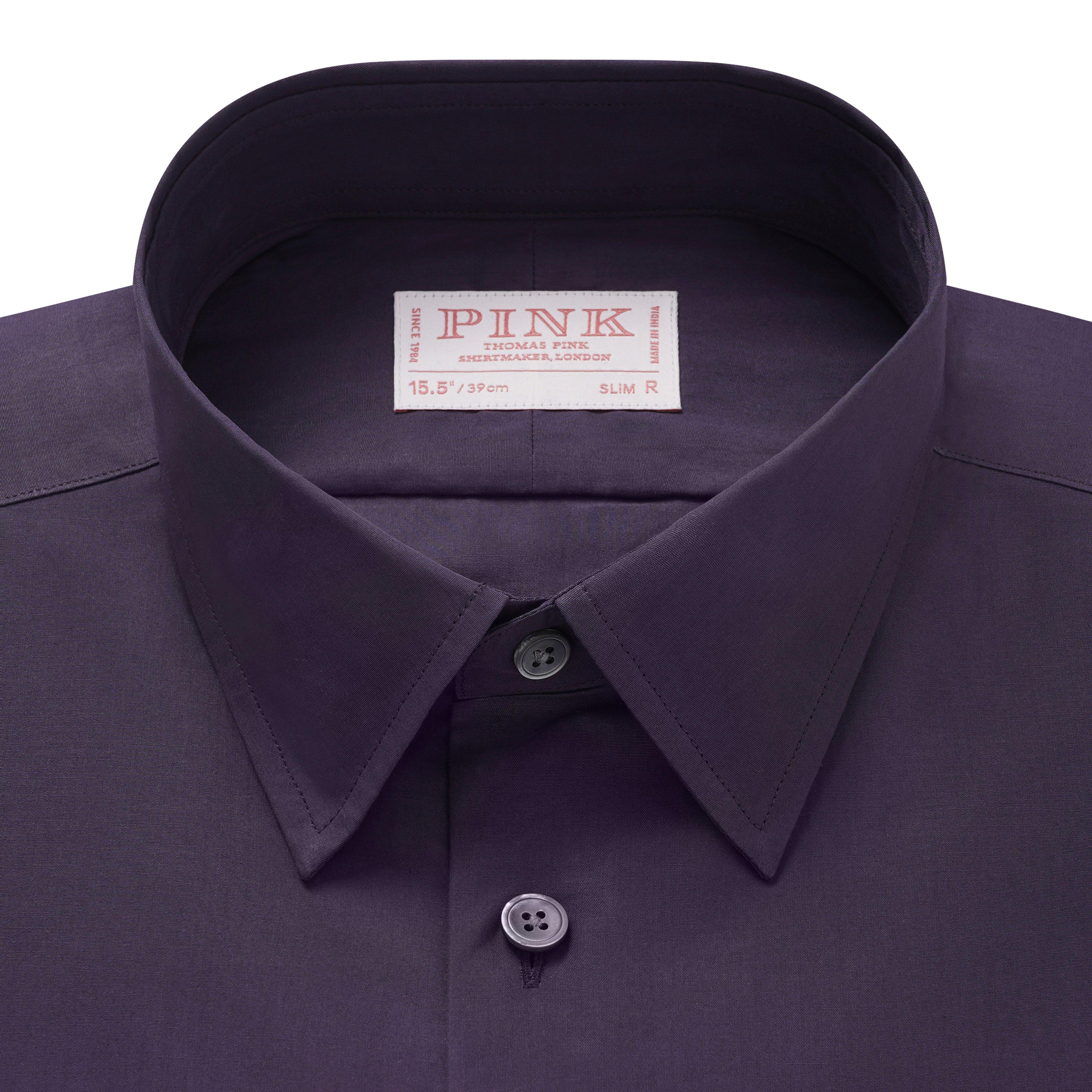 Thomas Pink Shirt Slim Fit Poplin Plain Purple Formal Cotton-MALFORD OF LONDON SAVILE ROW MENSWEAR OUTLET