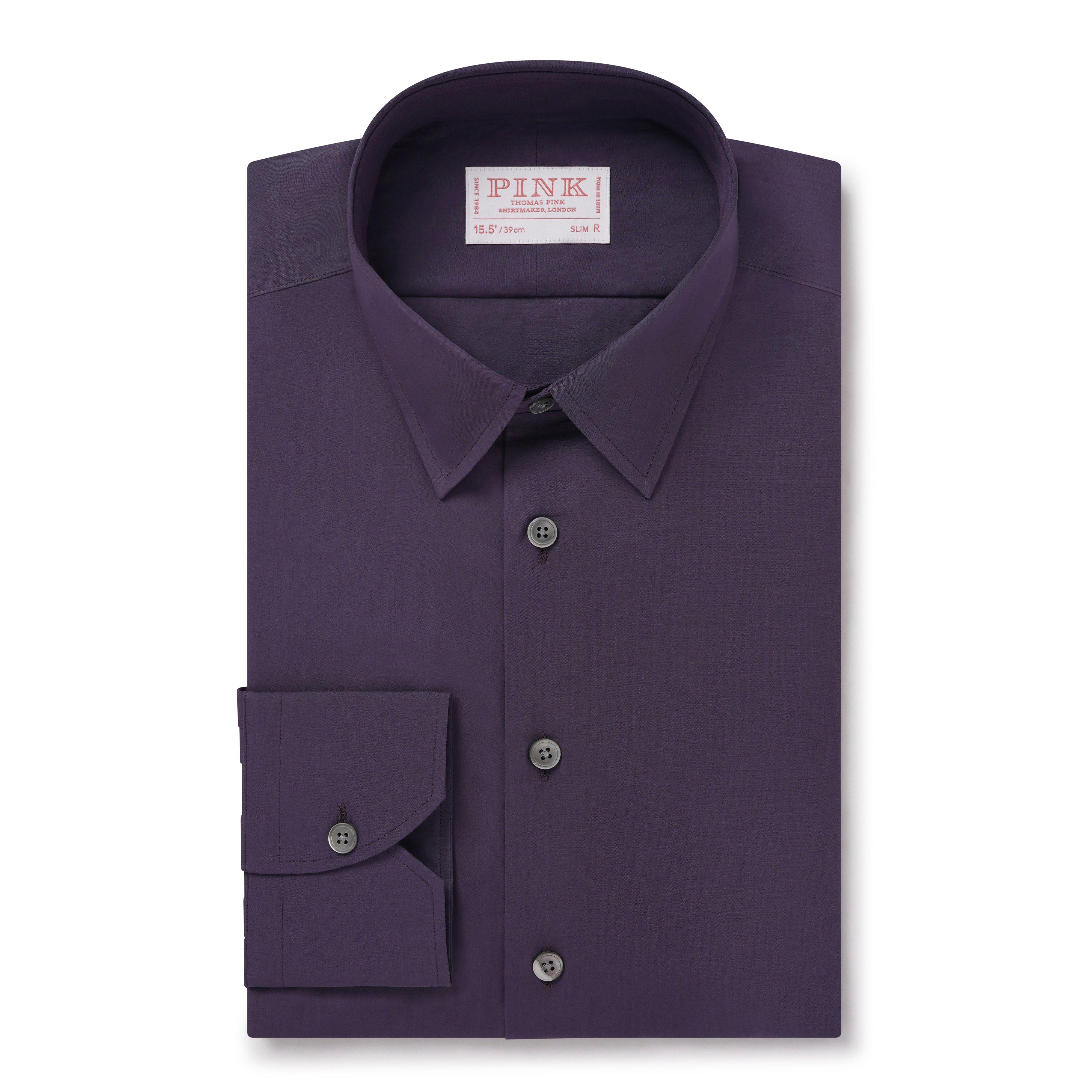 Thomas Pink Shirt Slim Fit Poplin Plain Purple Formal Cotton-MALFORD OF LONDON SAVILE ROW MENSWEAR OUTLET