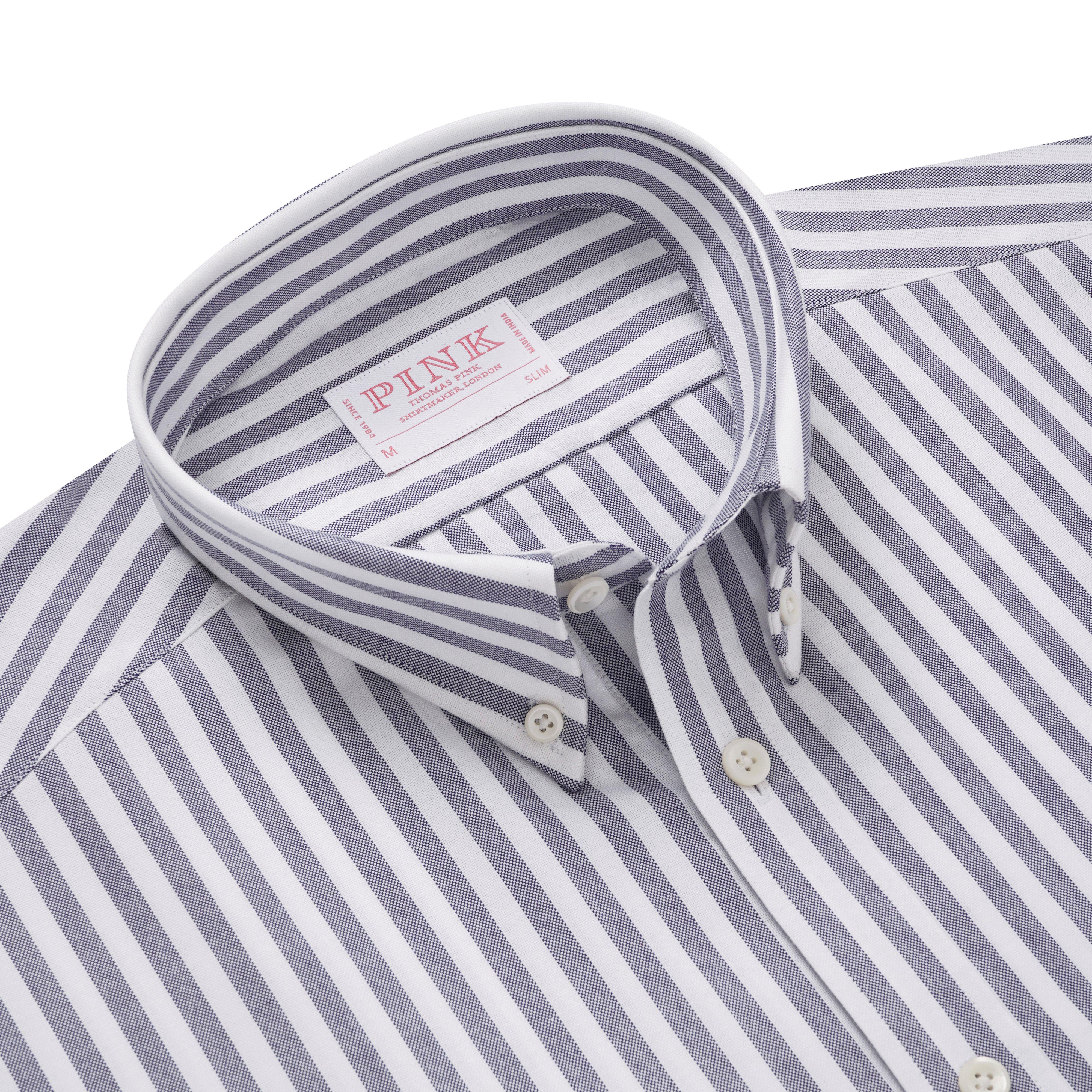 Thomas Pink Shirt Slim Fit Stripe Blue Cotton-MALFORD OF LONDON SAVILE ROW MENSWEAR OUTLET