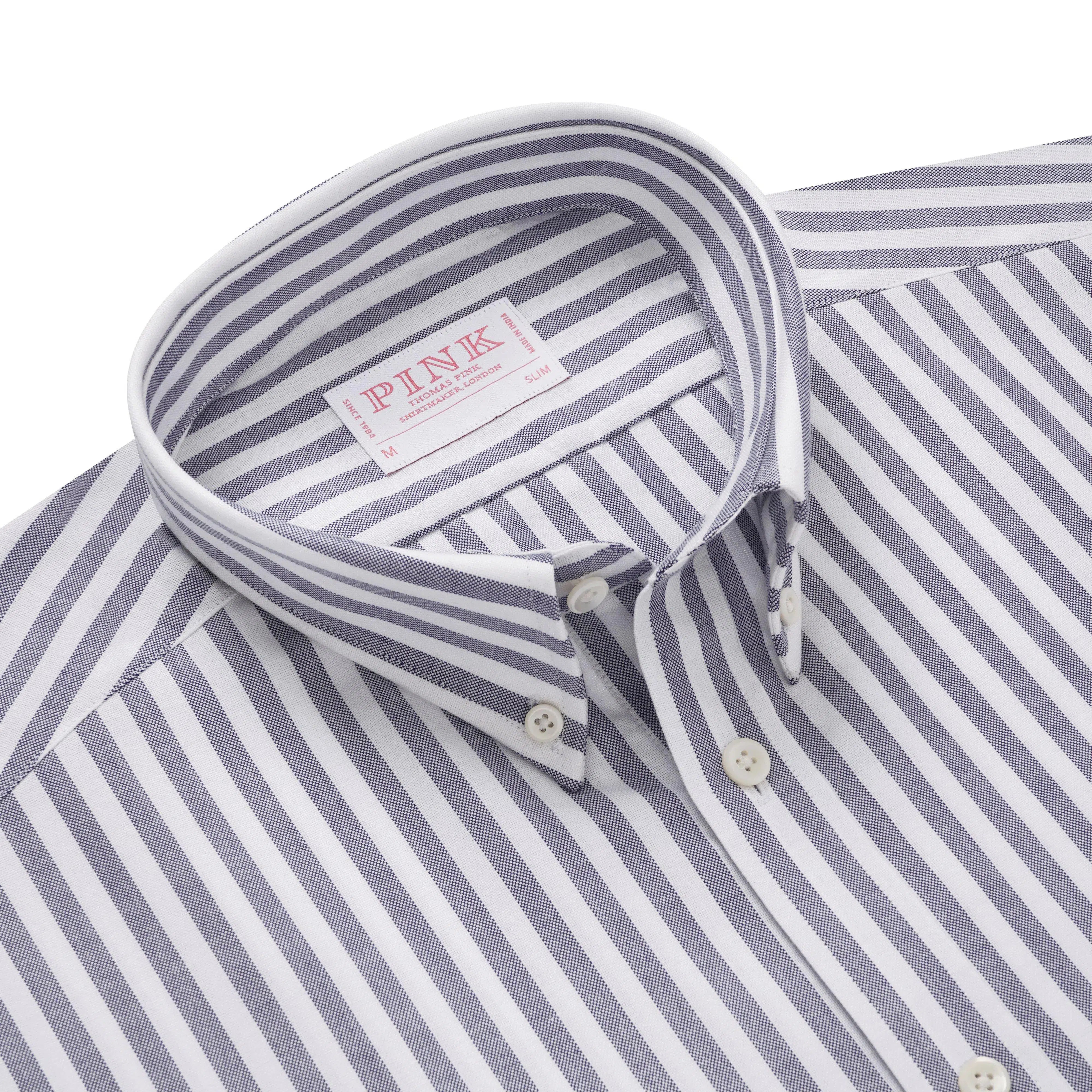 Thomas Pink Shirt Slim Fit Stripe Blue Cotton-MALFORD OF LONDON SAVILE ROW MENSWEAR OUTLET