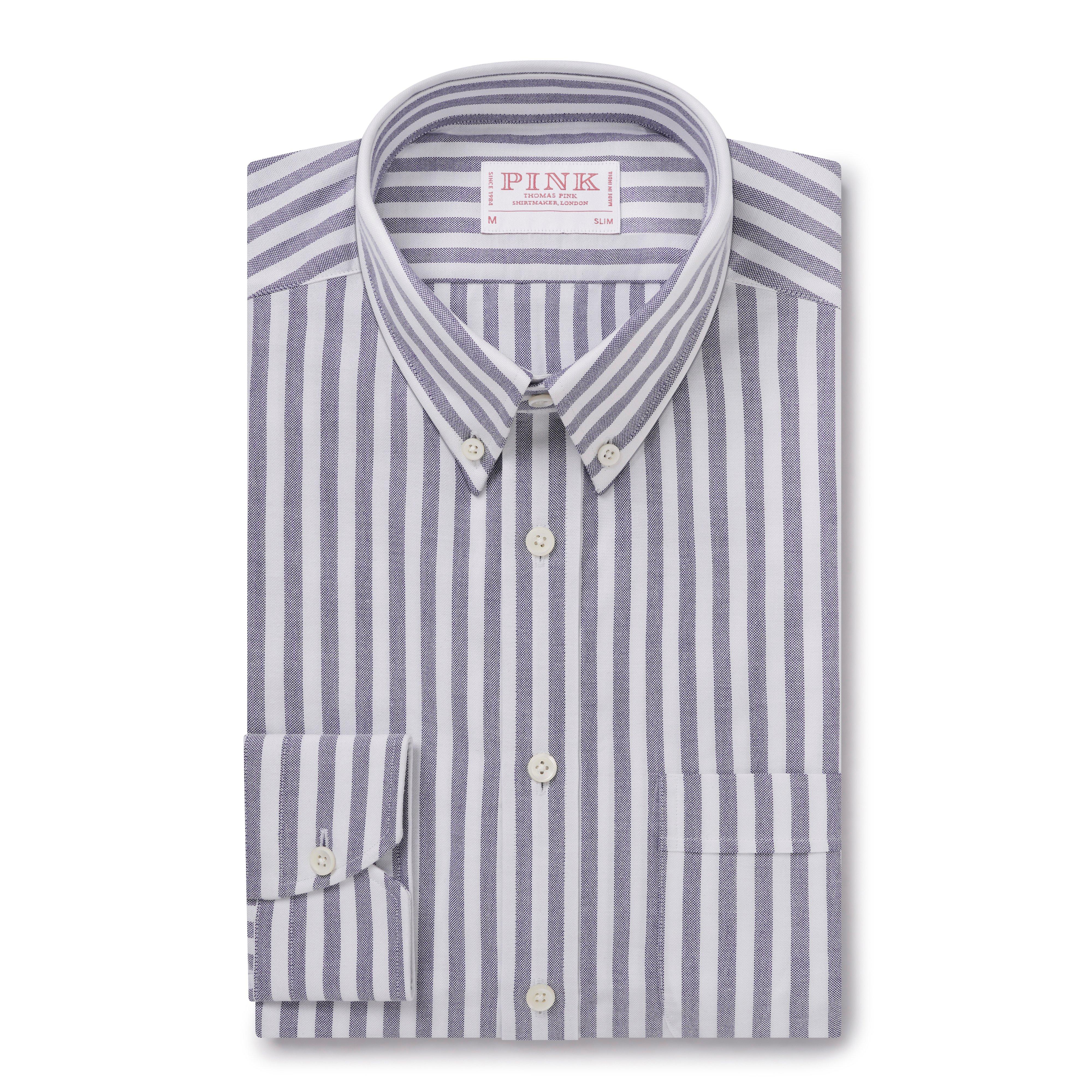 Thomas Pink Shirt Slim Fit Stripe Blue Cotton-MALFORD OF LONDON SAVILE ROW MENSWEAR OUTLET