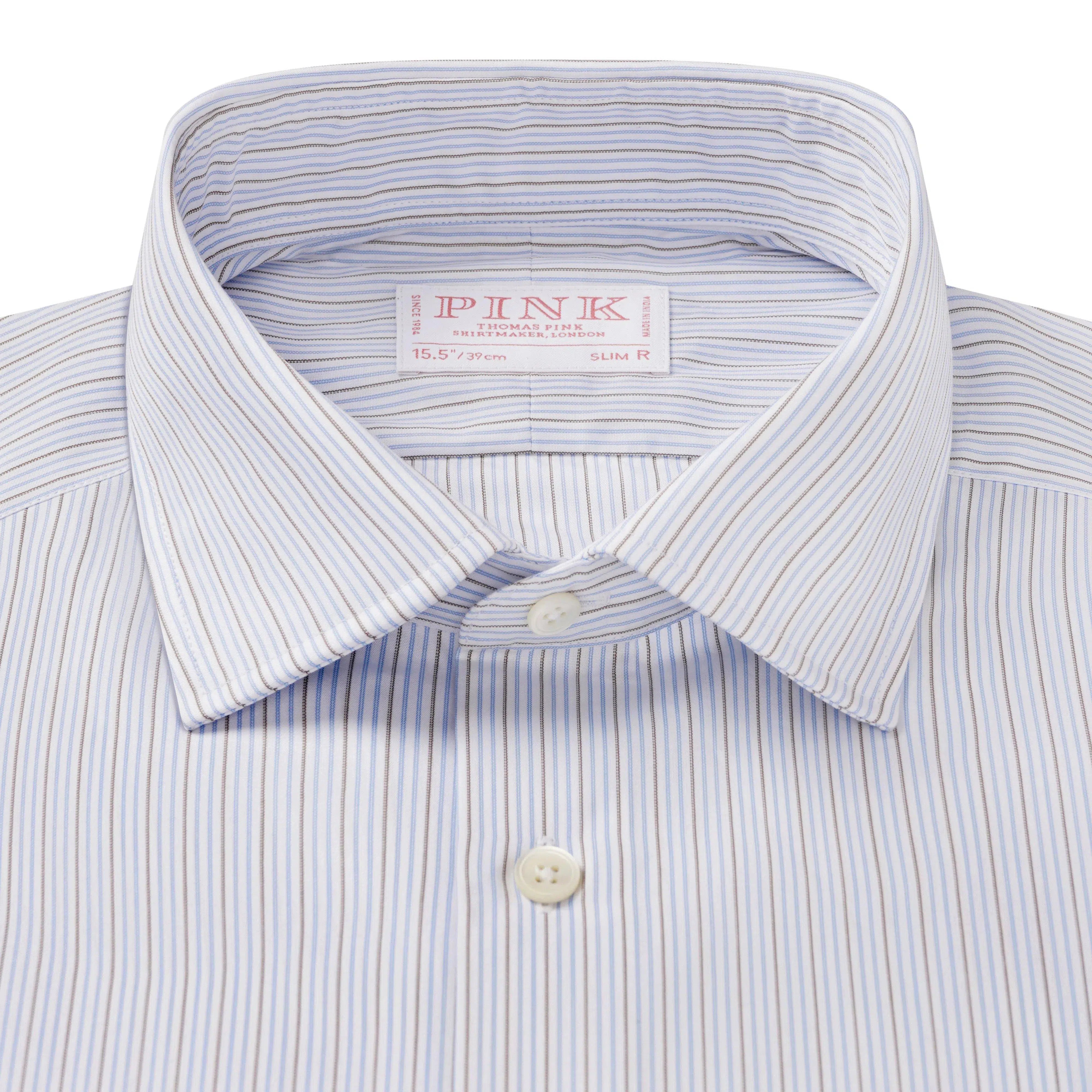 Thomas Pink Shirt Slim Fit Stripe Blue Formal Cotton-MALFORD OF LONDON SAVILE ROW MENSWEAR OUTLET