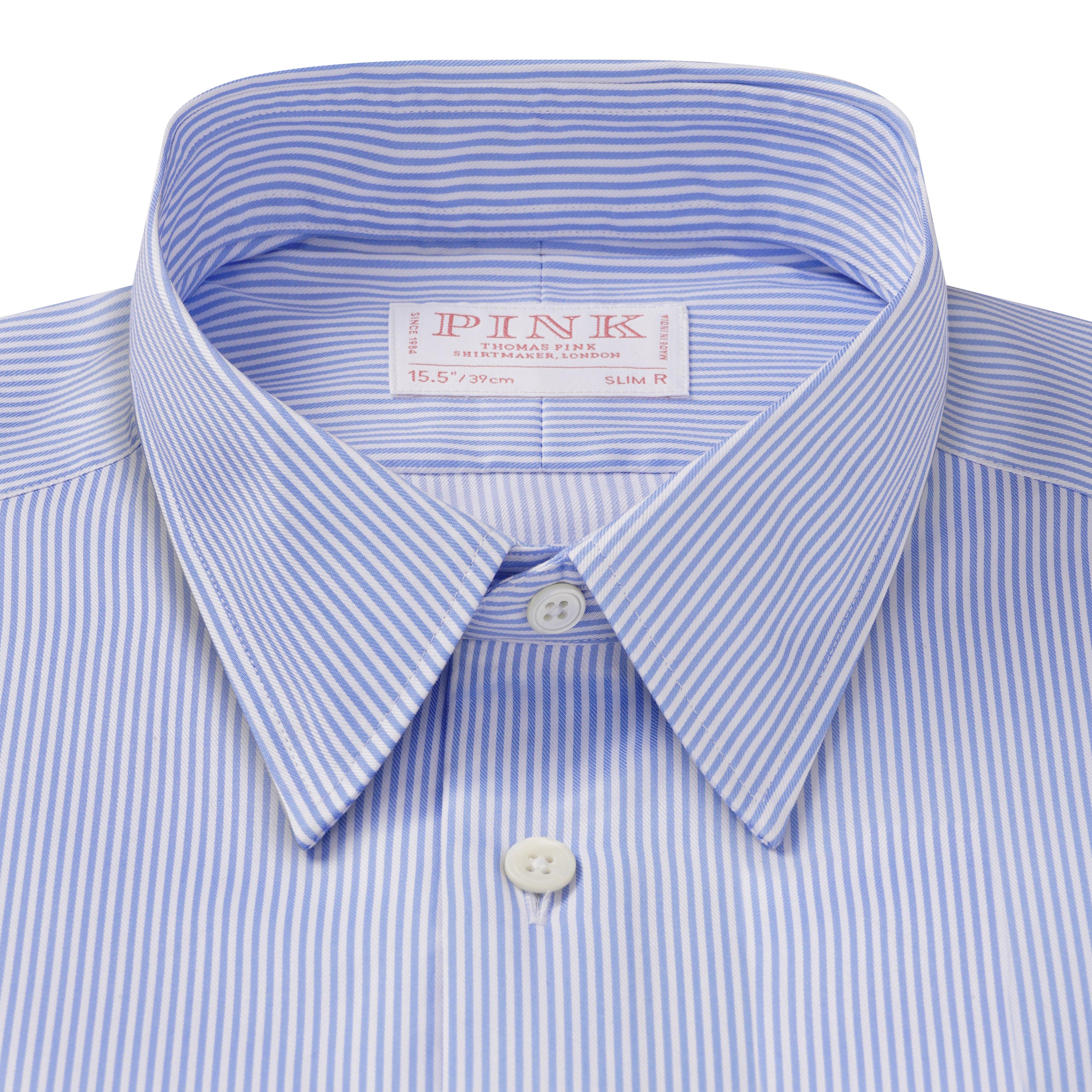 Thomas Pink Shirt Slim Fit Stripe Blue Formal Cotton-MALFORD OF LONDON SAVILE ROW MENSWEAR OUTLET