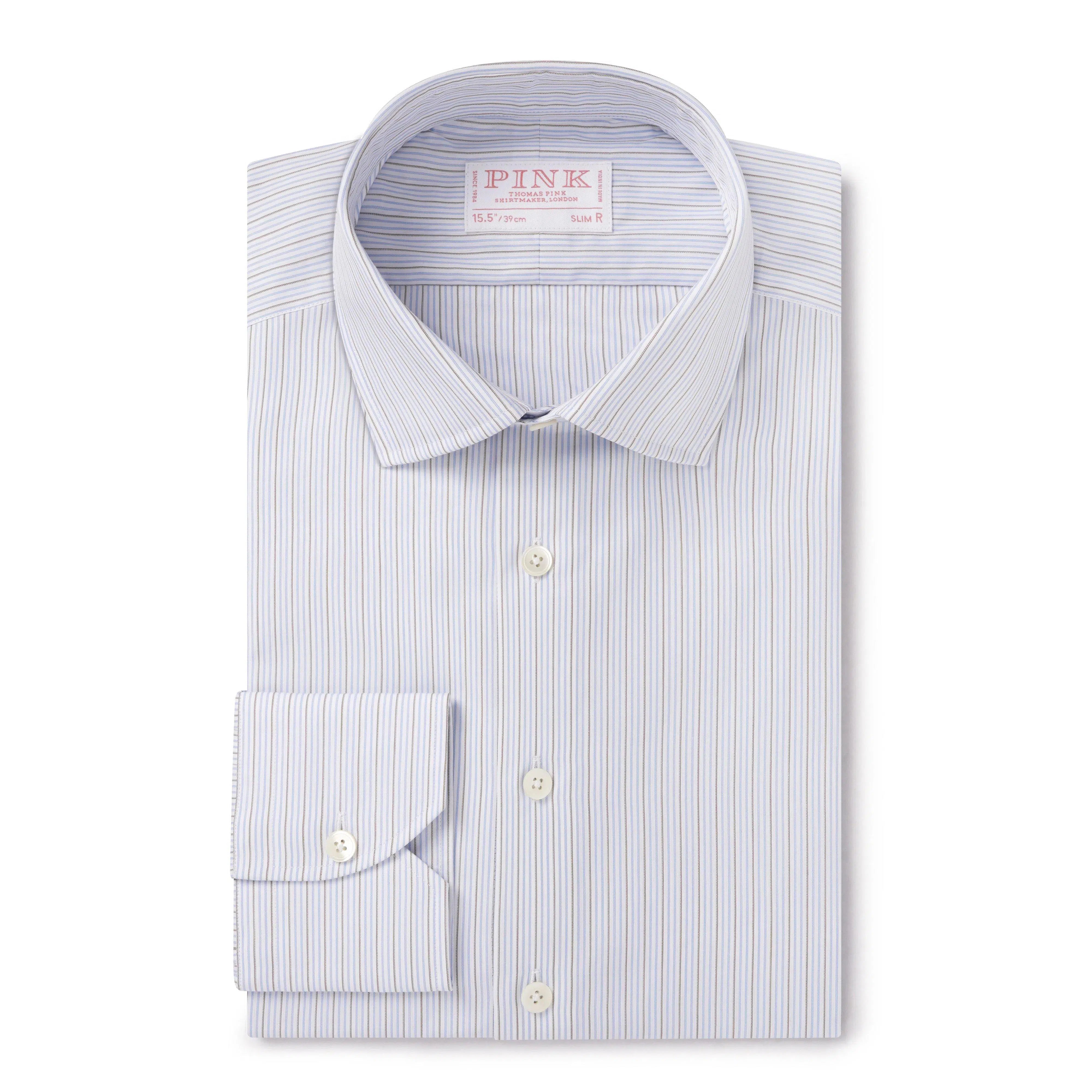 Thomas Pink Shirt Slim Fit Stripe Blue Formal Cotton-MALFORD OF LONDON SAVILE ROW MENSWEAR OUTLET