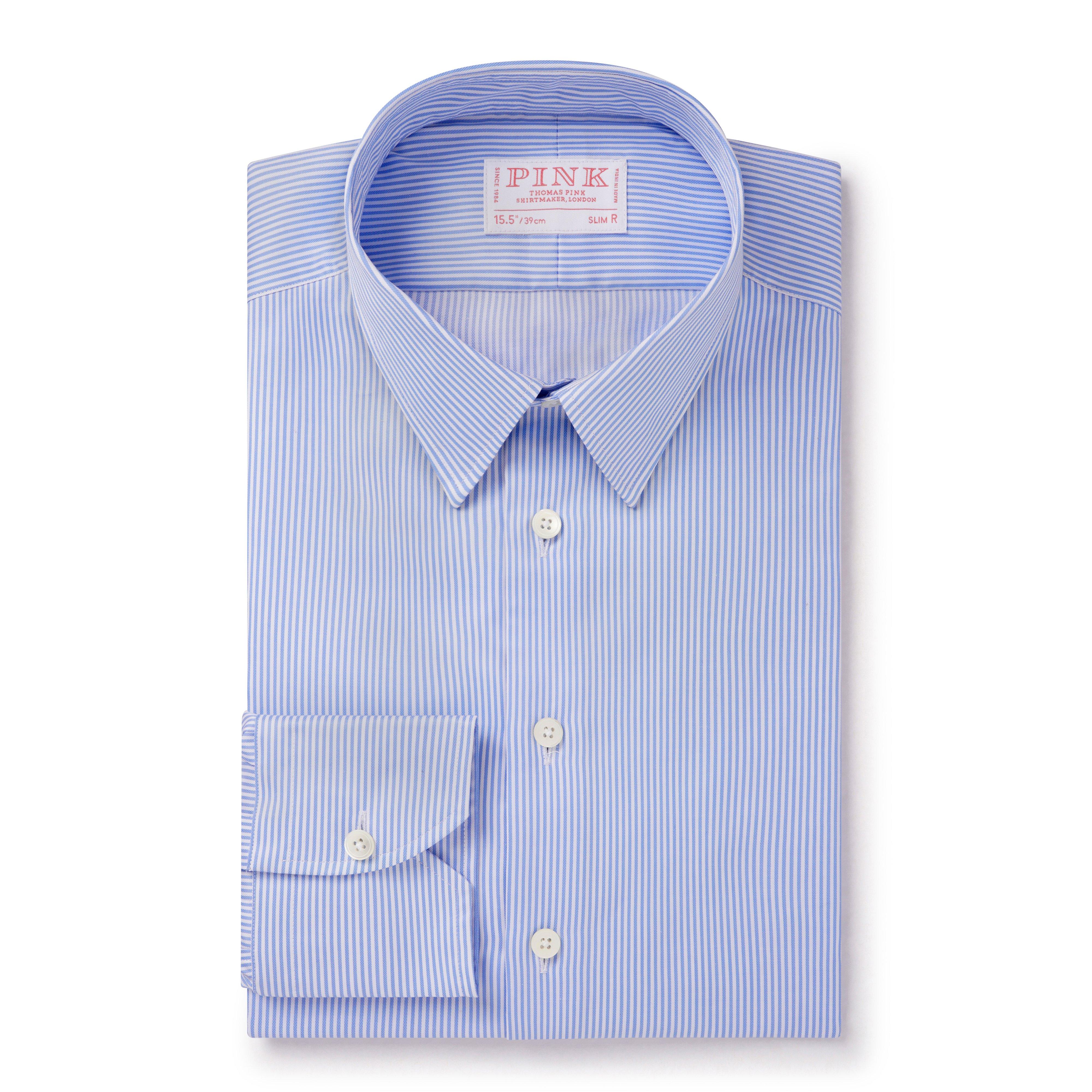 Thomas Pink Shirt Slim Fit Stripe Blue Formal Cotton-MALFORD OF LONDON SAVILE ROW MENSWEAR OUTLET