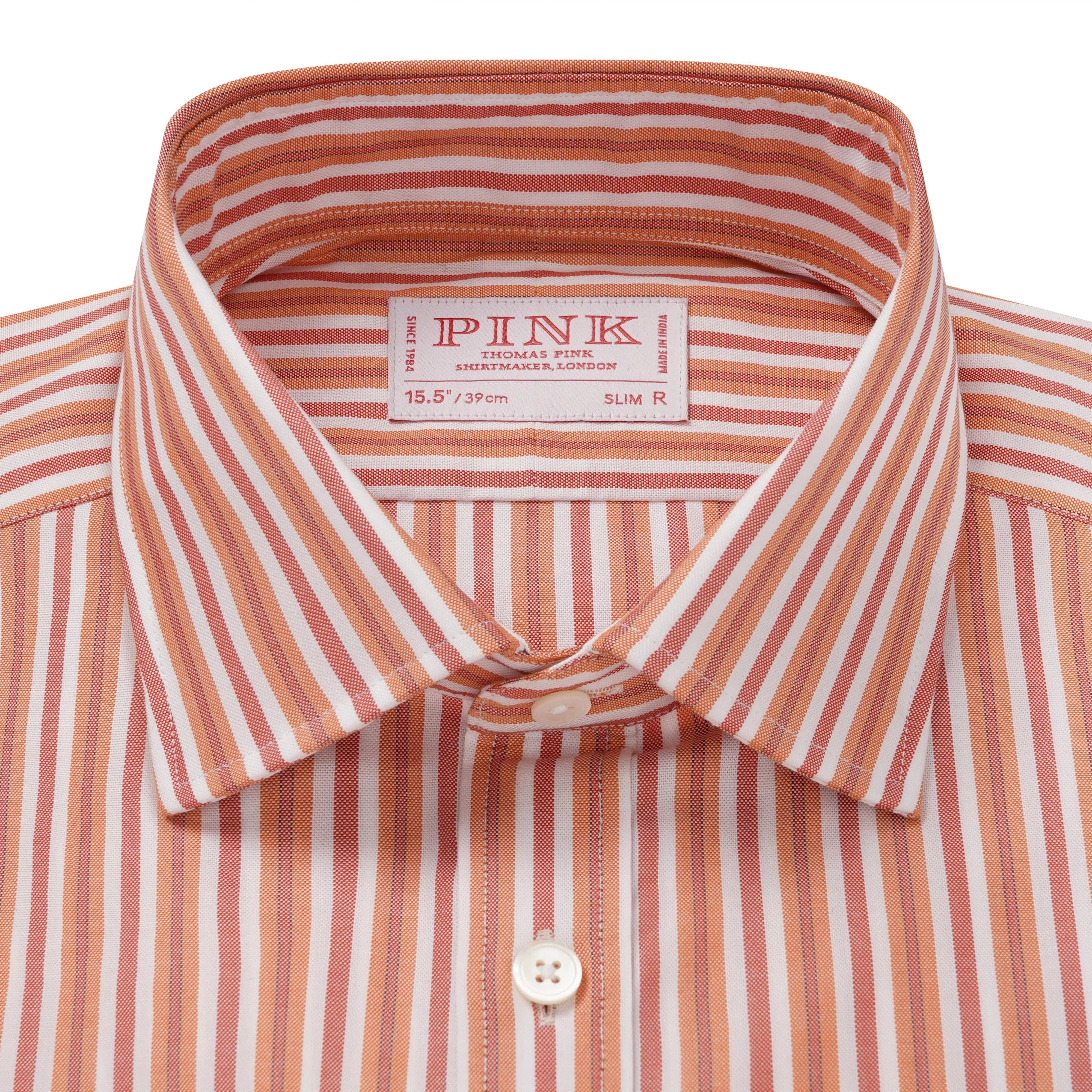 Thomas Pink Shirt Slim Fit Stripe Orange Formal Cotton-MALFORD OF LONDON SAVILE ROW MENSWEAR OUTLET