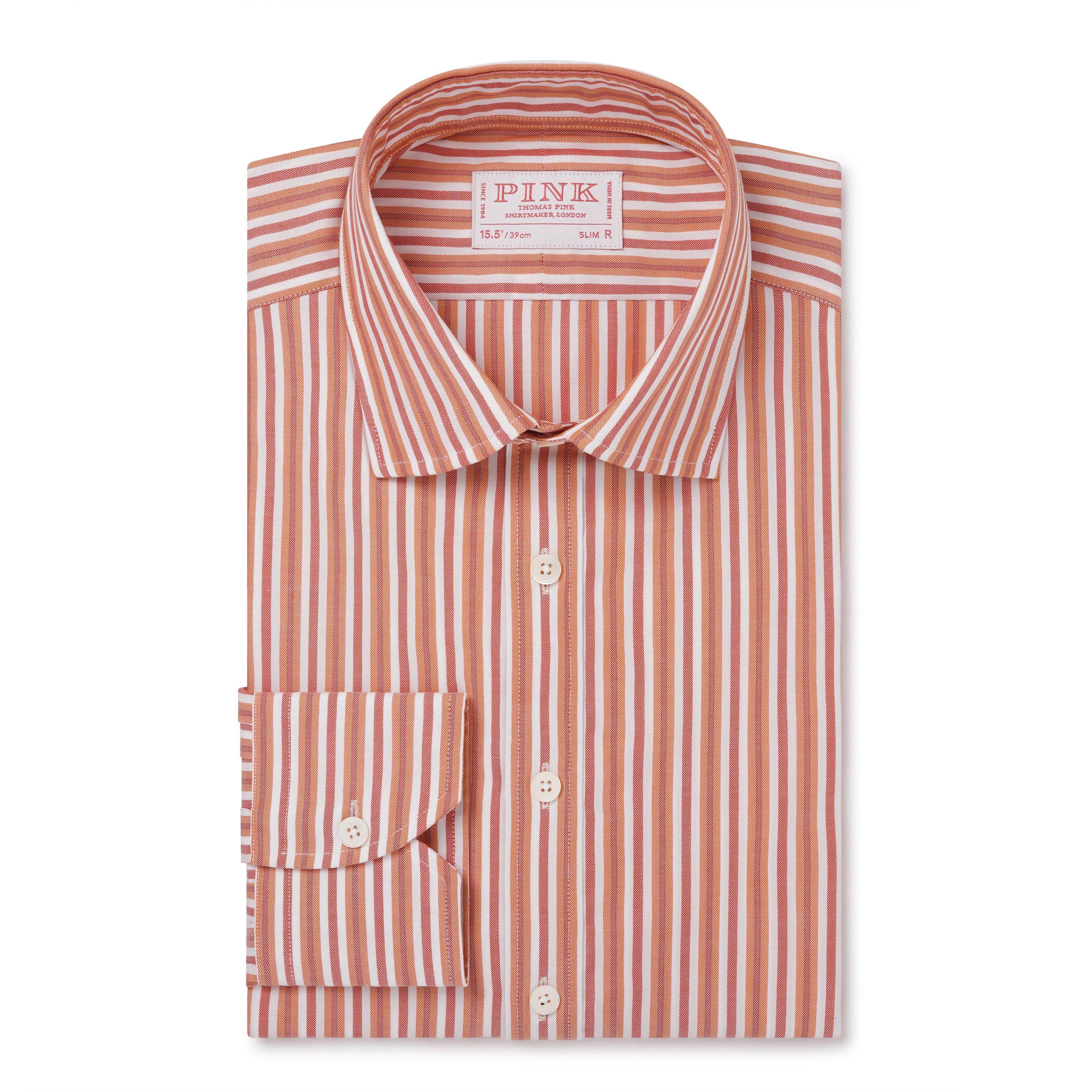 Thomas Pink Shirt Slim Fit Stripe Orange Formal Cotton-MALFORD OF LONDON SAVILE ROW MENSWEAR OUTLET