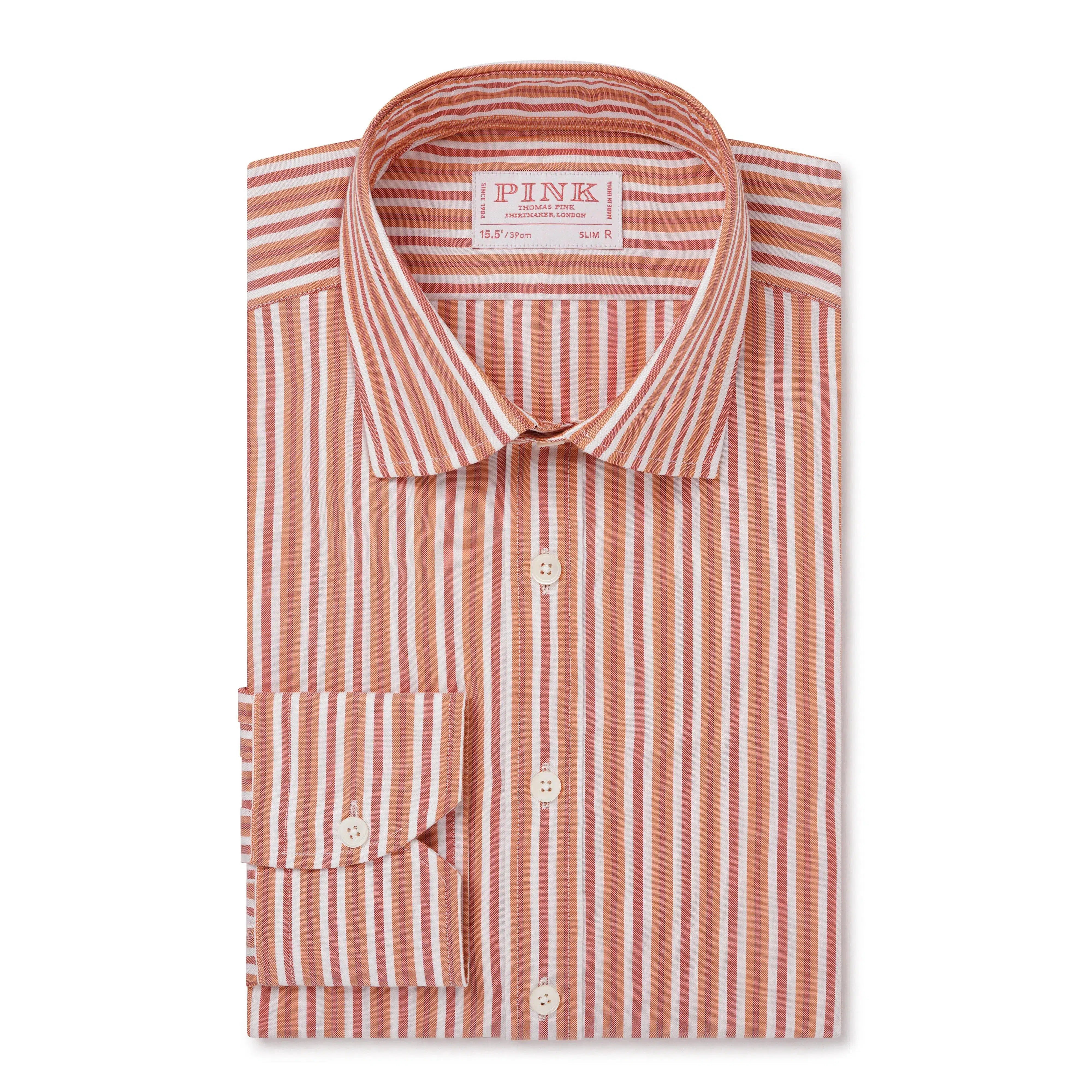 Thomas Pink Shirt Slim Fit Stripe Orange Formal Cotton-MALFORD OF LONDON SAVILE ROW MENSWEAR OUTLET