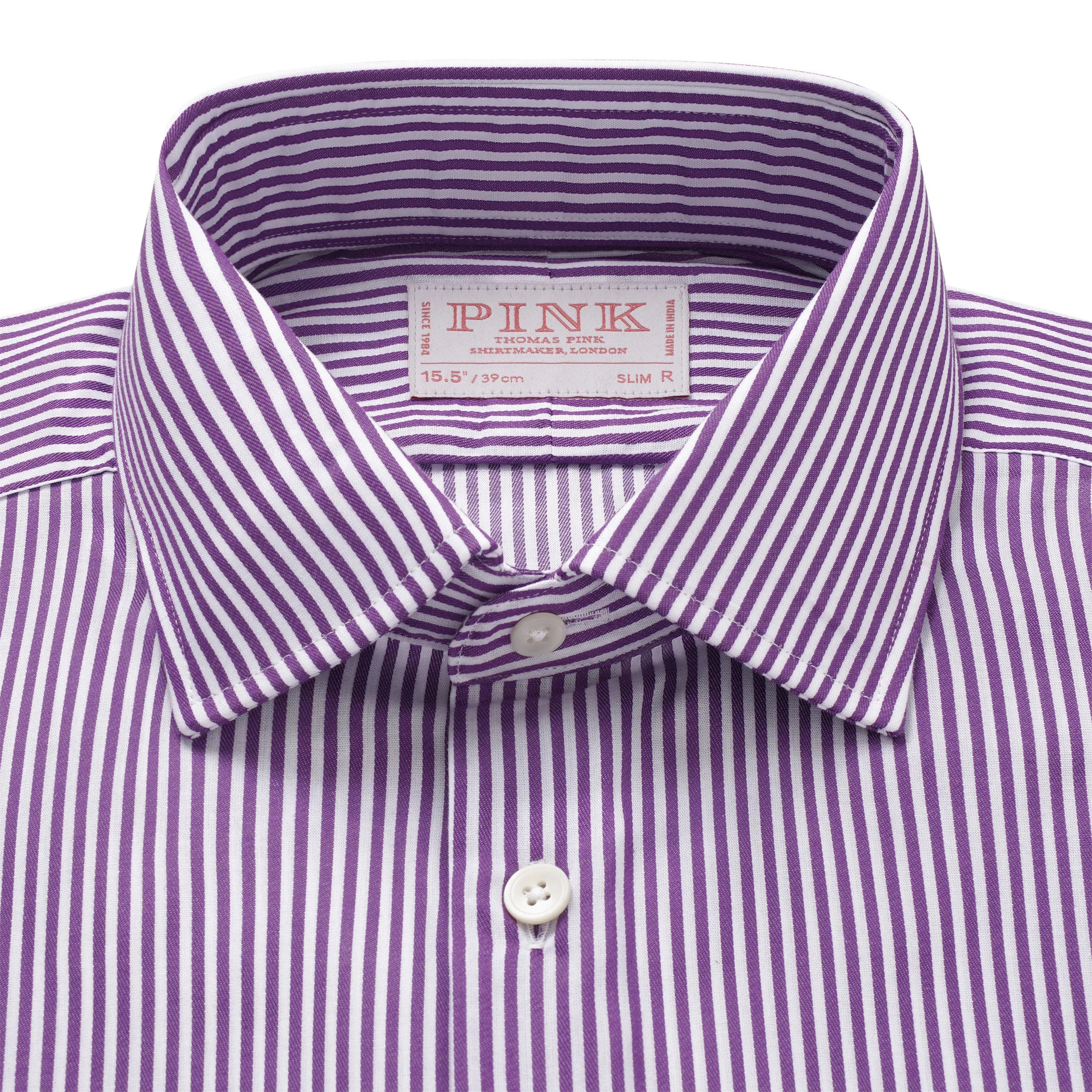 Thomas Pink Shirt Slim Fit Stripe Purple Formal Cotton-MALFORD OF LONDON SAVILE ROW MENSWEAR OUTLET