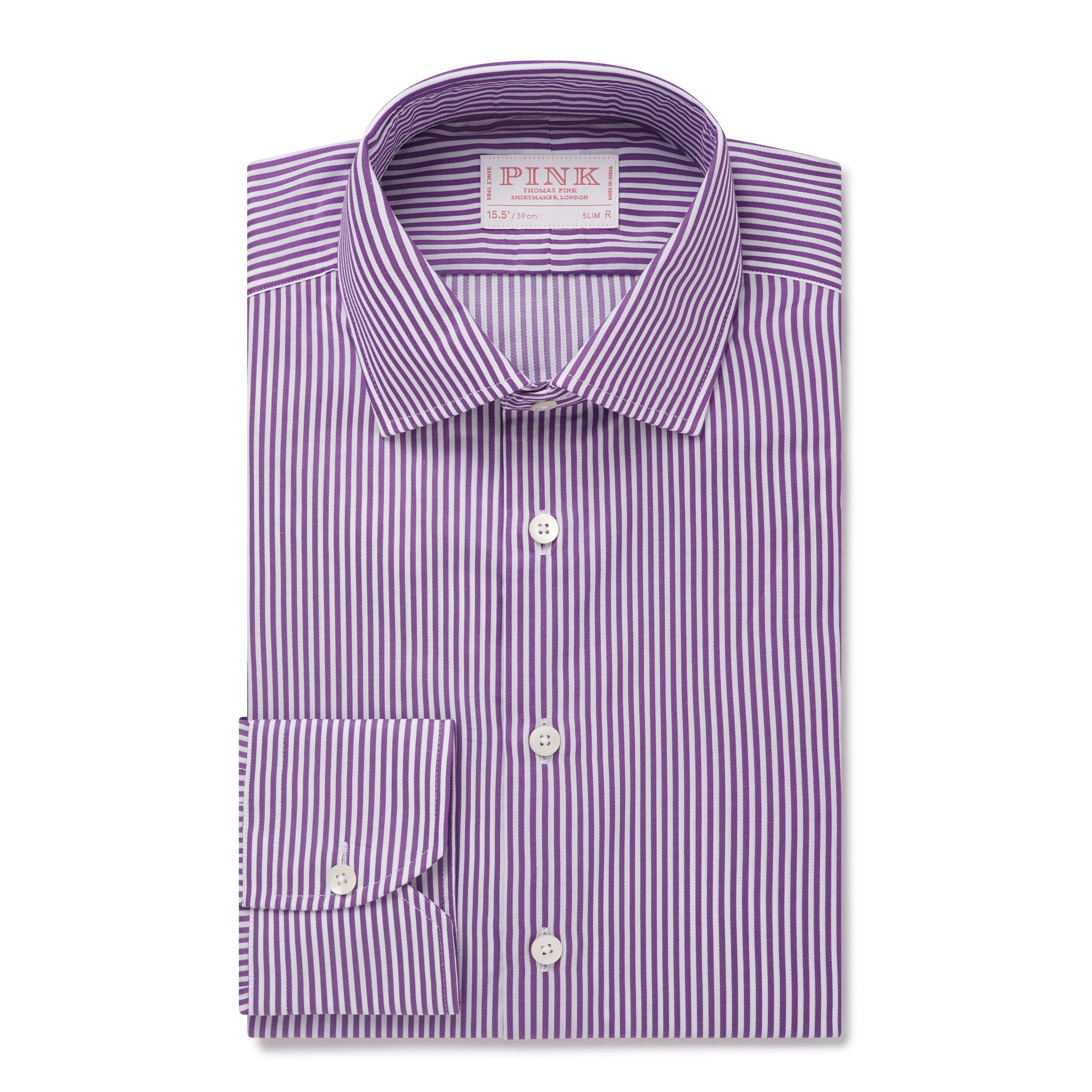 Thomas Pink Shirt Slim Fit Stripe Purple Formal Cotton-MALFORD OF LONDON SAVILE ROW MENSWEAR OUTLET