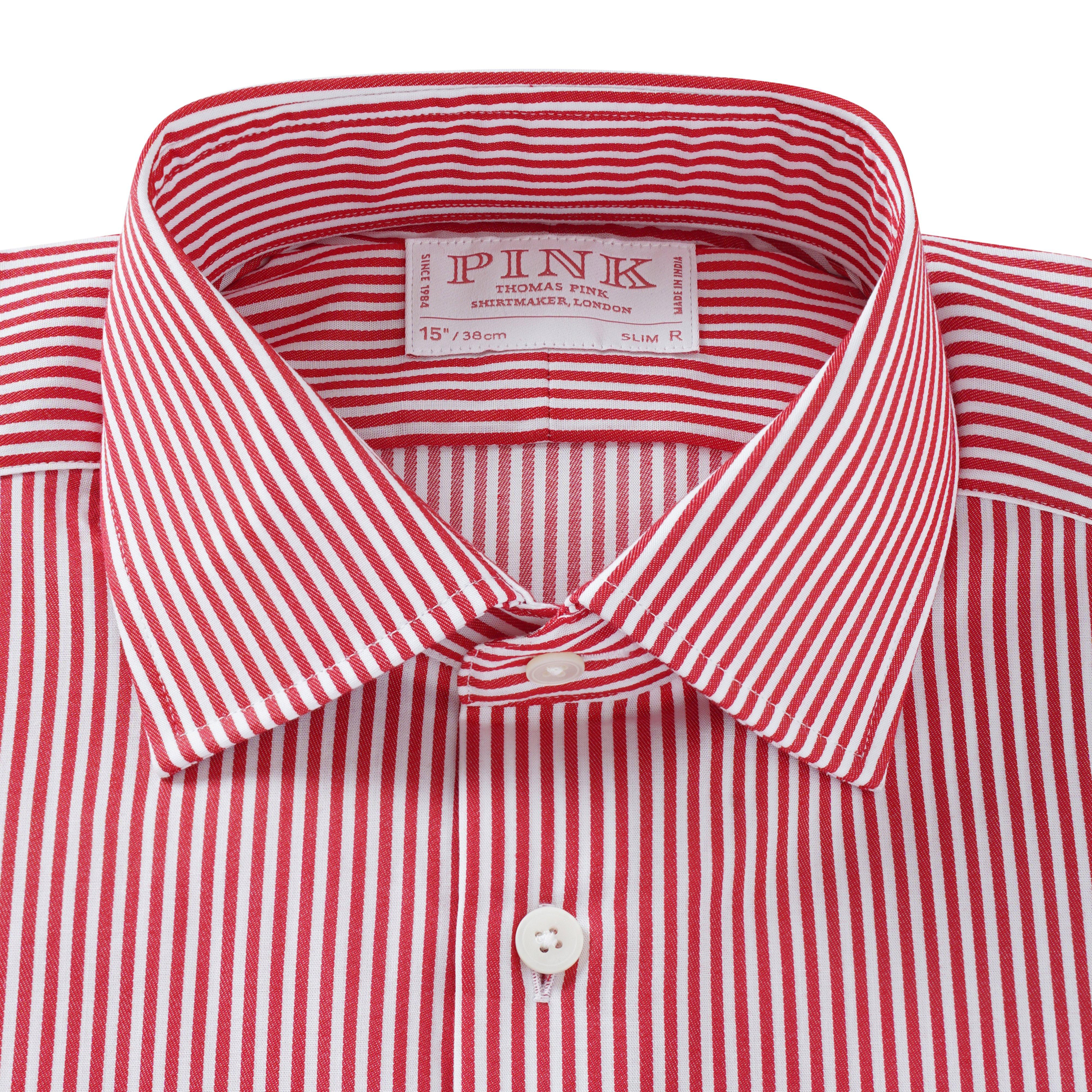 Thomas Pink Shirt Slim Fit Stripe Red Formal Cotton-MALFORD OF LONDON SAVILE ROW MENSWEAR OUTLET