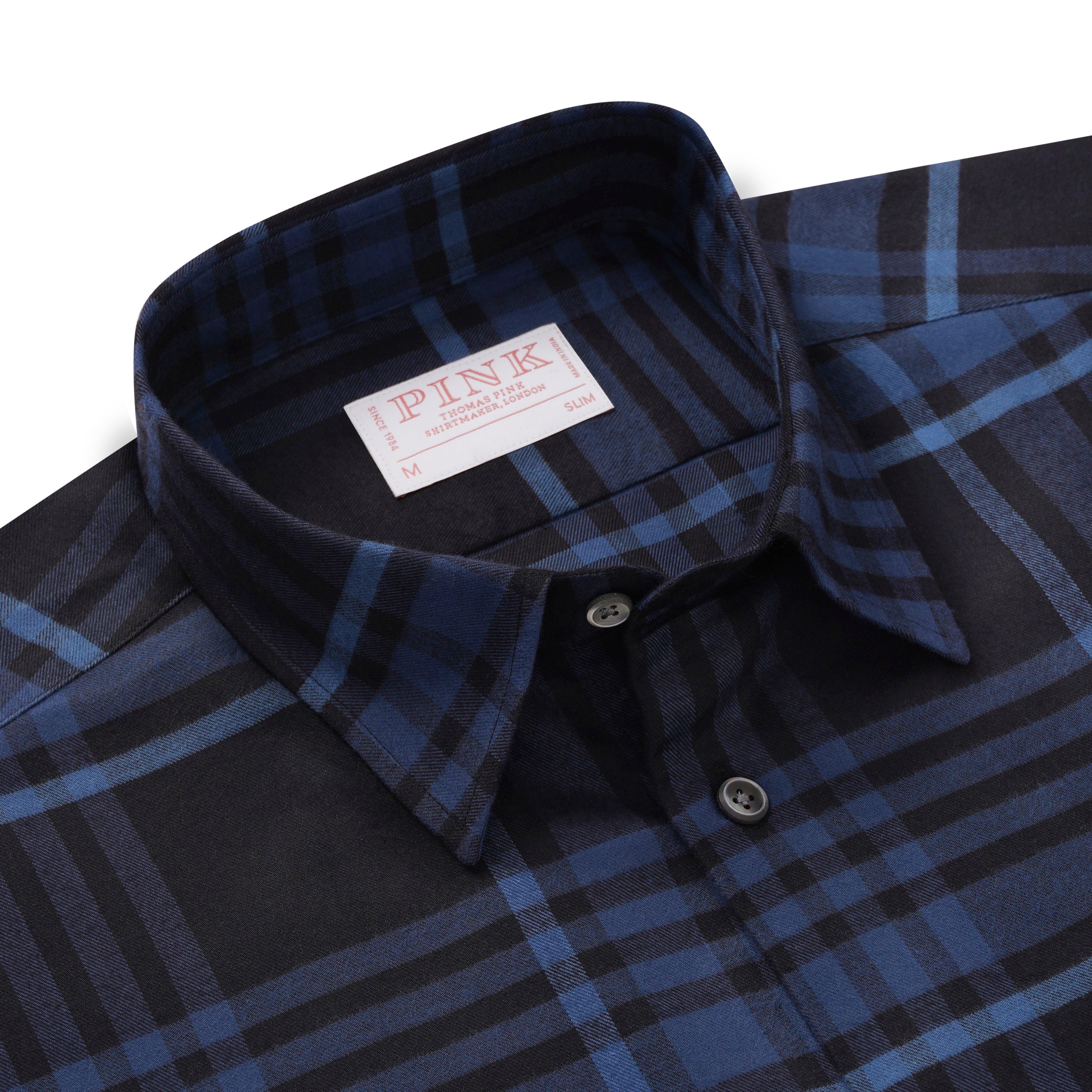 Thomas Pink Shirt Slim Fit Twill Check Blue Cotton-MALFORD OF LONDON SAVILE ROW MENSWEAR OUTLET