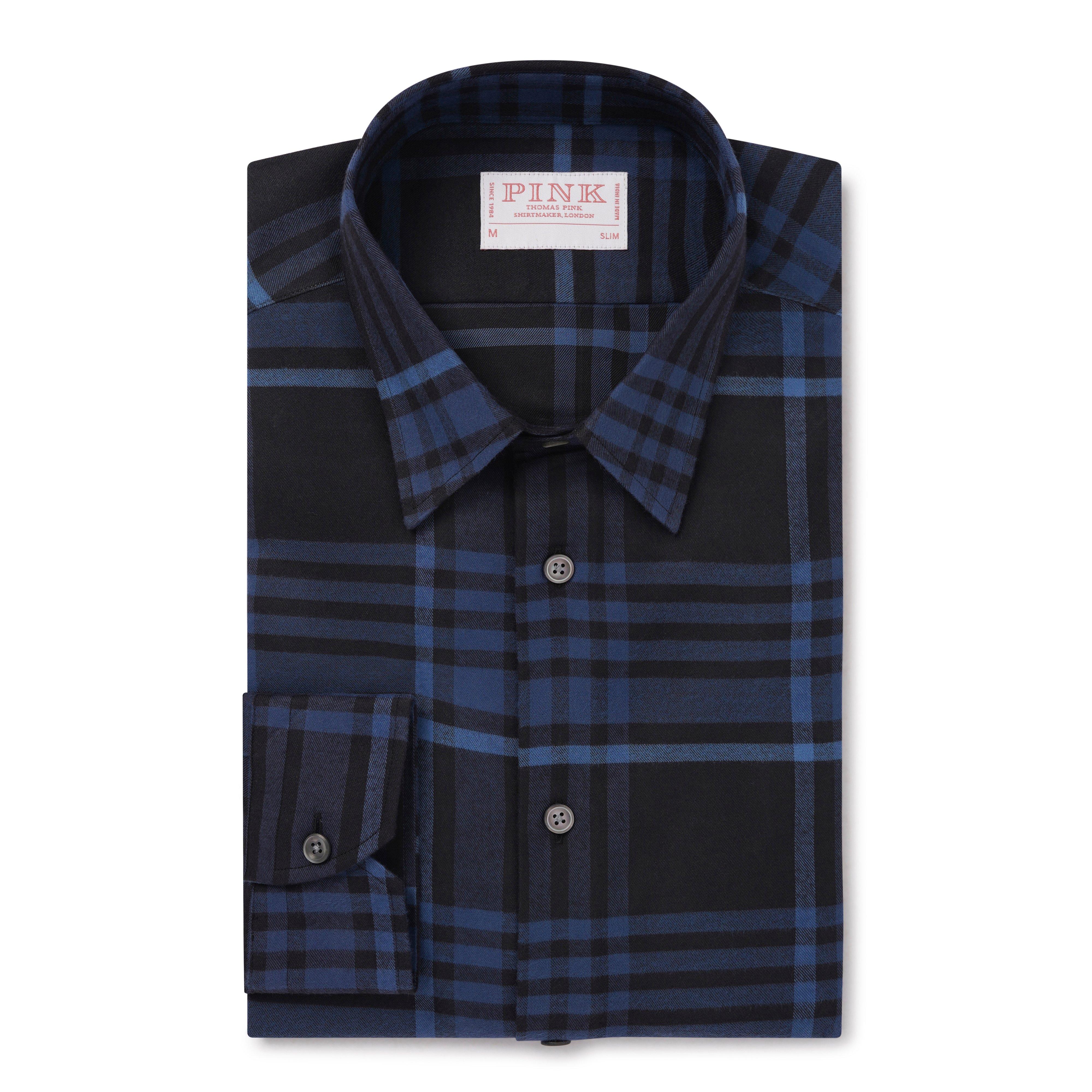 Thomas Pink Shirt Slim Fit Twill Check Blue Cotton-MALFORD OF LONDON SAVILE ROW MENSWEAR OUTLET