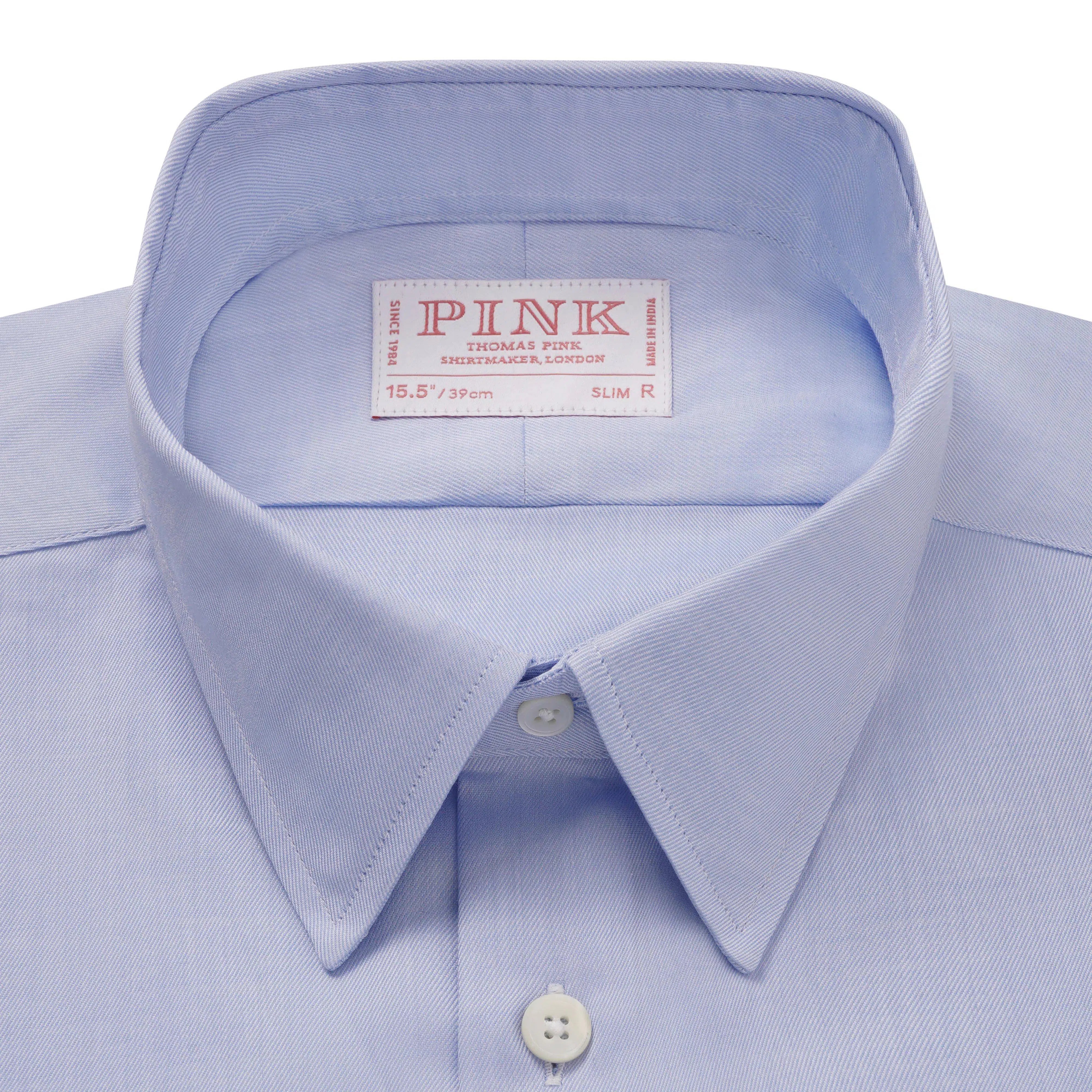 Thomas Pink Shirt Slim Fit Twill Design Blue Formal Cotton-MALFORD OF LONDON SAVILE ROW MENSWEAR OUTLET