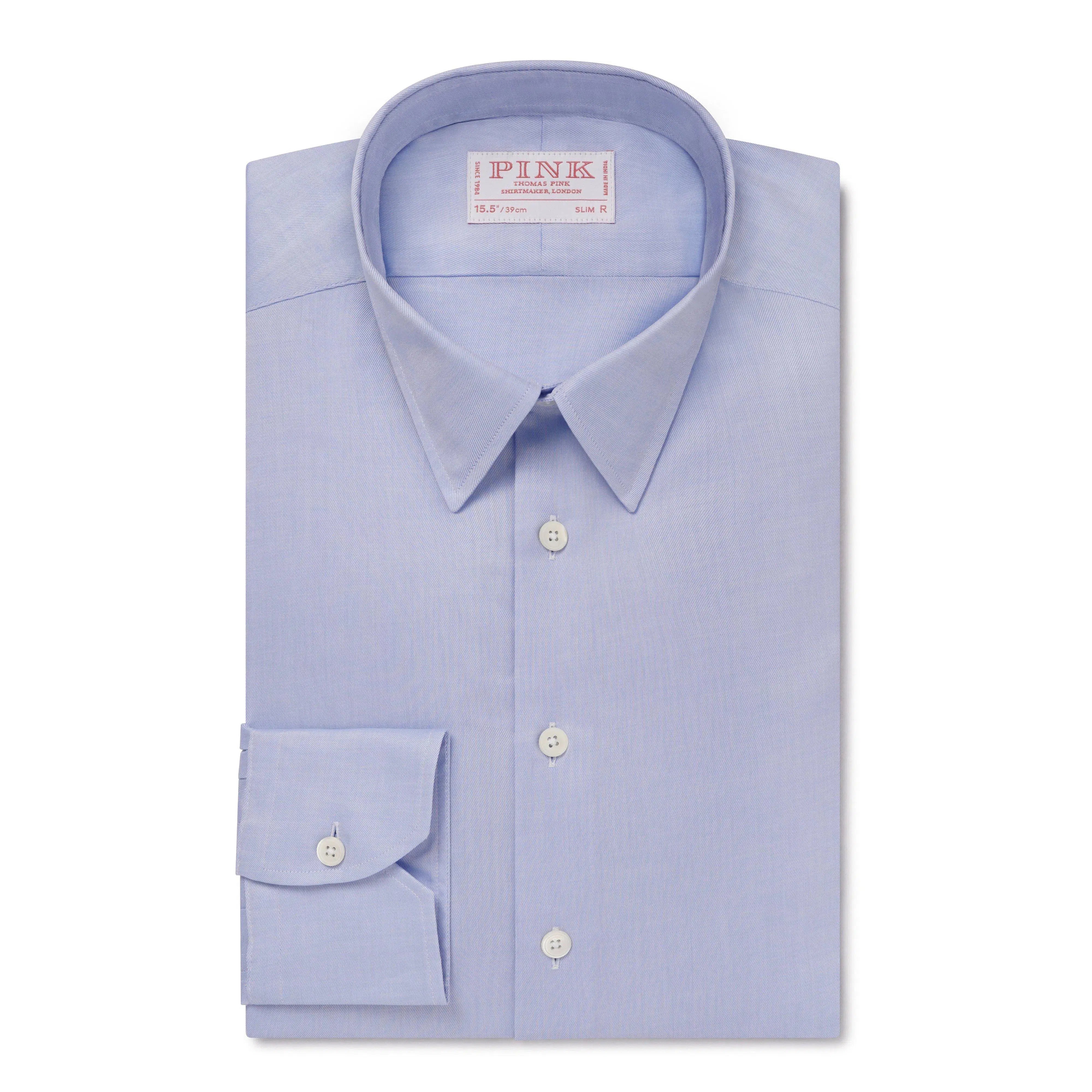 Thomas Pink Shirt Slim Fit Twill Design Blue Formal Cotton-MALFORD OF LONDON SAVILE ROW MENSWEAR OUTLET