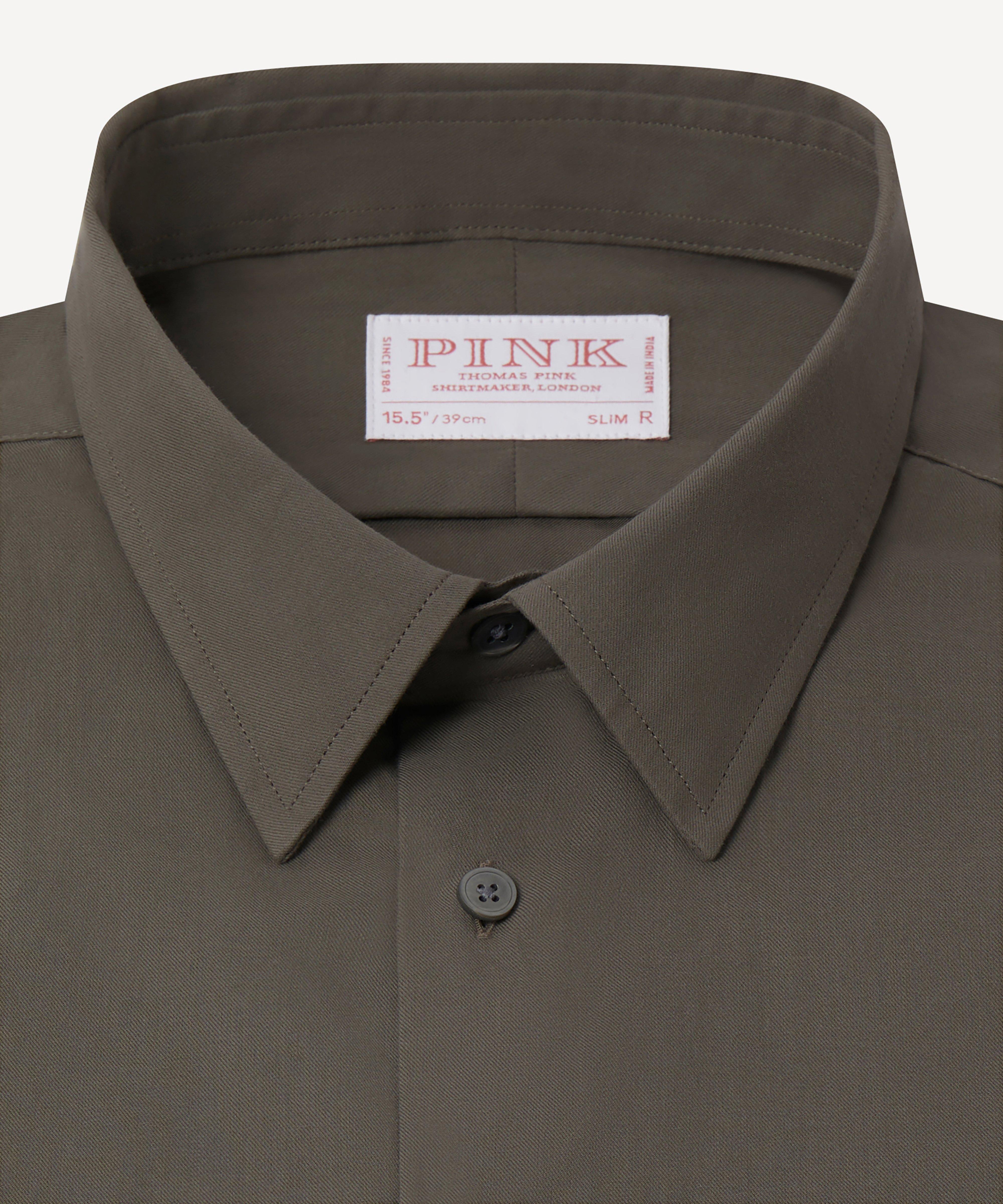 Thomas Pink Shirt Slim Fit Twill Plain Grey Formal Cotton-MALFORD OF LONDON SAVILE ROW MENSWEAR OUTLET