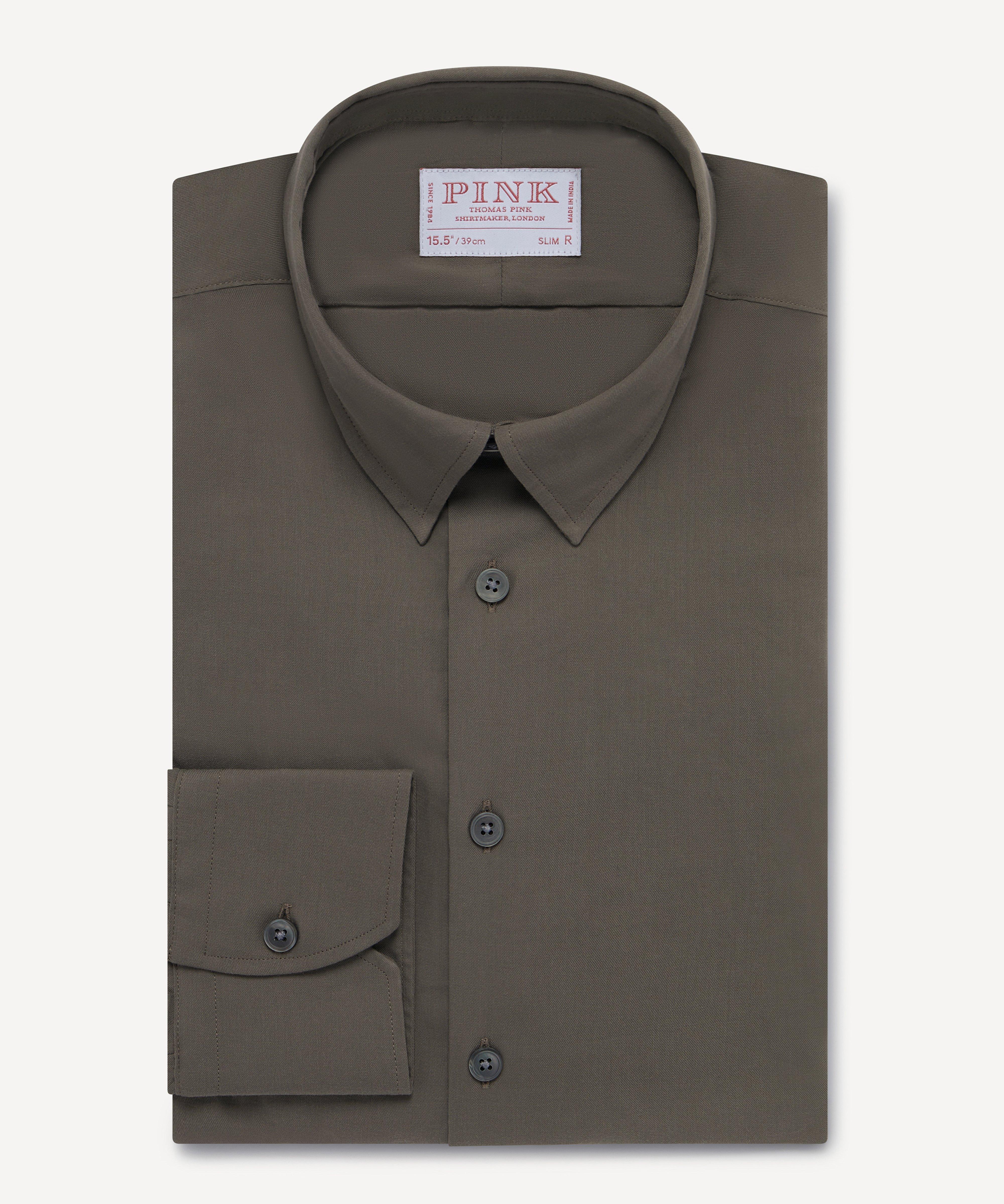 Thomas Pink Shirt Slim Fit Twill Plain Grey Formal Cotton-MALFORD OF LONDON SAVILE ROW MENSWEAR OUTLET