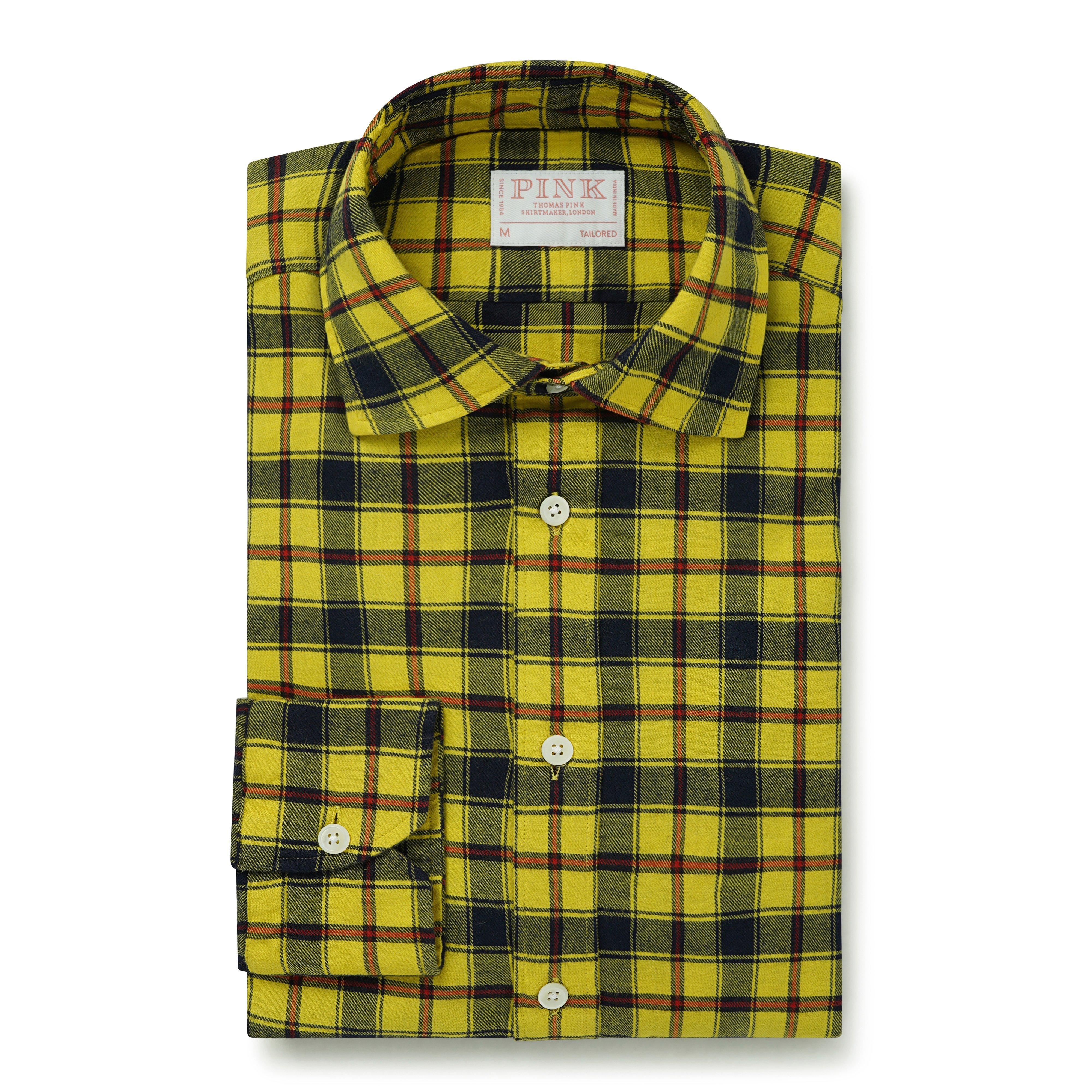 Thomas Pink Shirt Tailored Fit Brushed Check Yellow Cotton-MALFORD OF LONDON SAVILE ROW MENSWEAR OUTLET