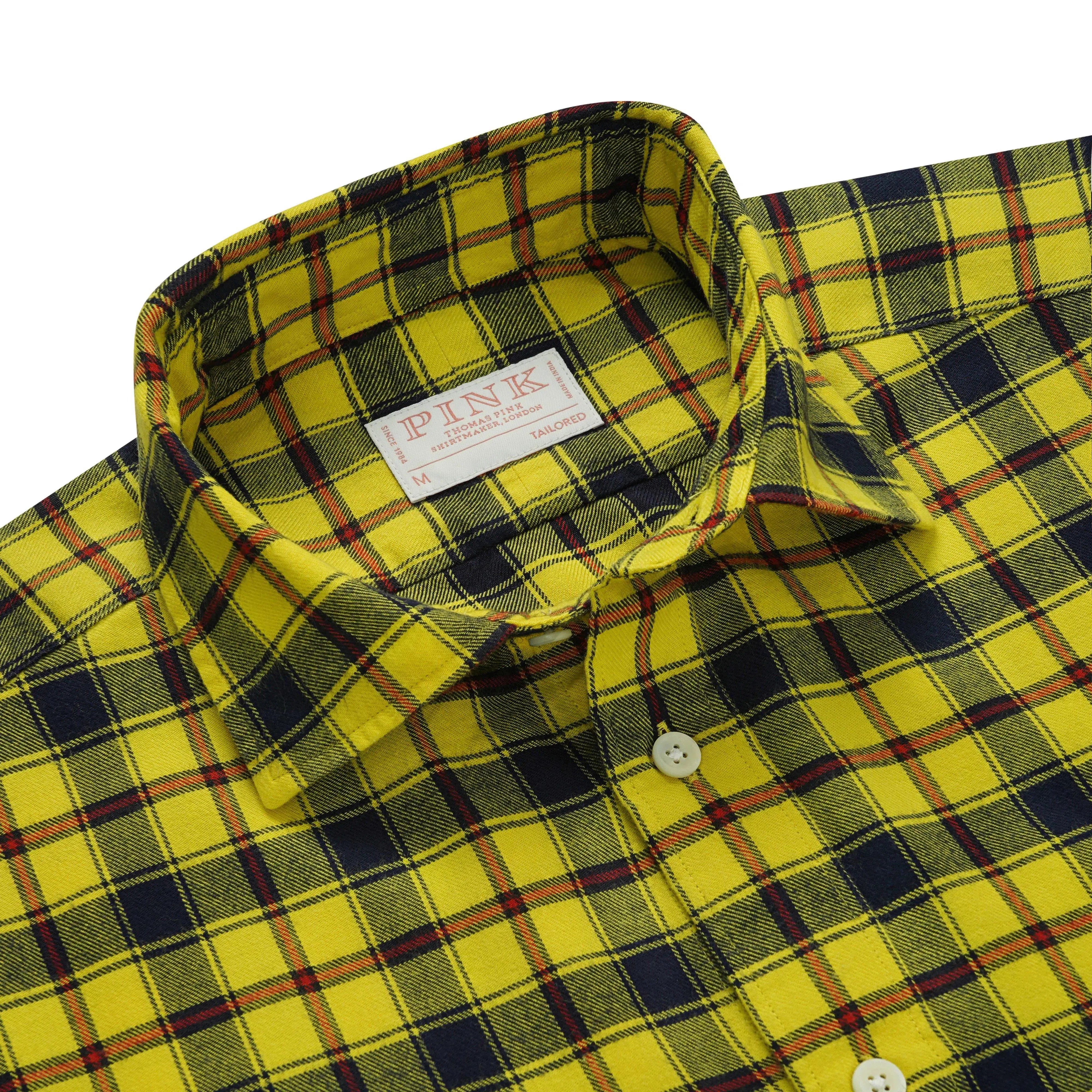 Thomas Pink Shirt Tailored Fit Brushed Check Yellow Cotton-MALFORD OF LONDON SAVILE ROW MENSWEAR OUTLET