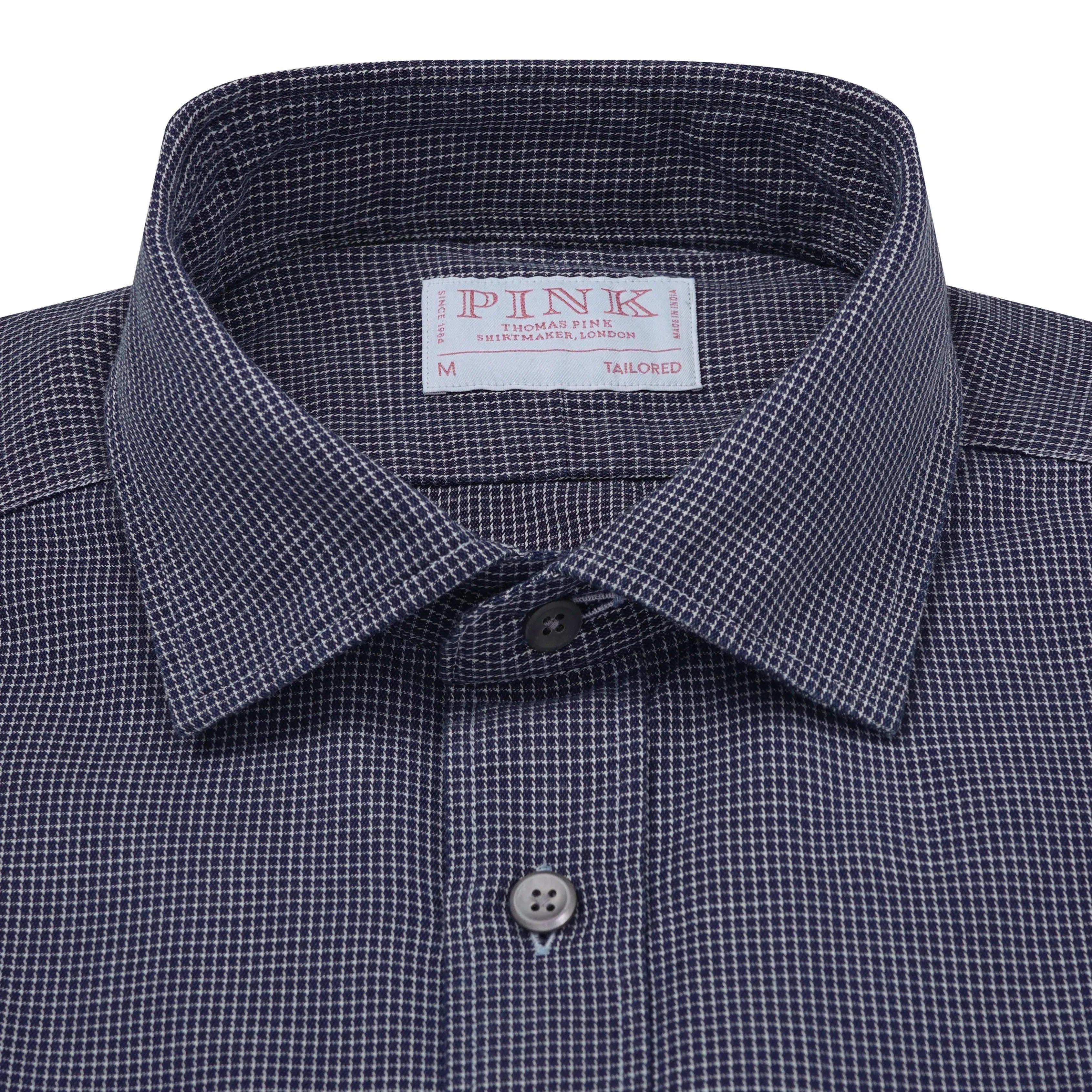 Thomas Pink Shirt Tailored Fit Check Blue Cotton-MALFORD OF LONDON SAVILE ROW MENSWEAR OUTLET