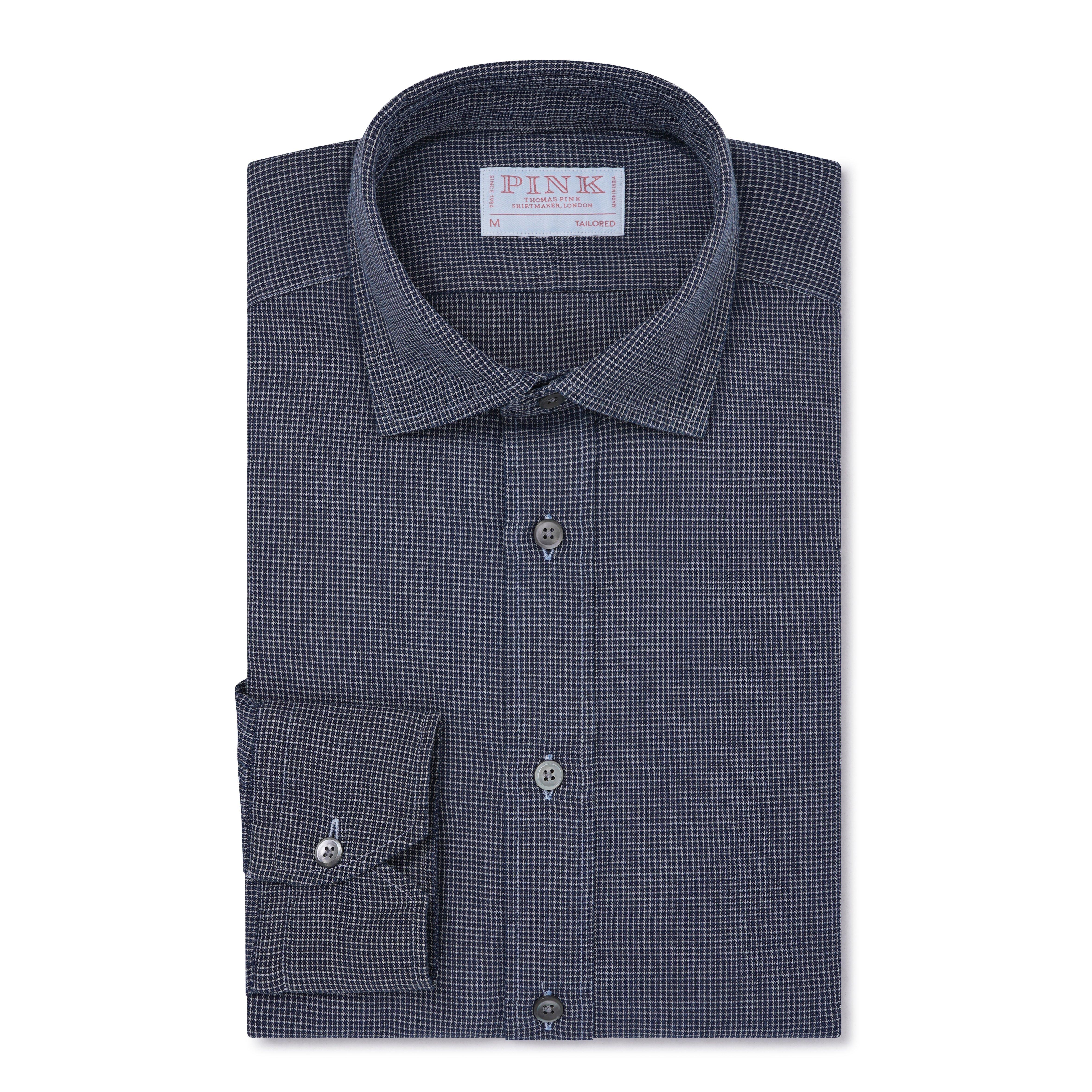 Thomas Pink Shirt Tailored Fit Check Blue Cotton-MALFORD OF LONDON SAVILE ROW MENSWEAR OUTLET