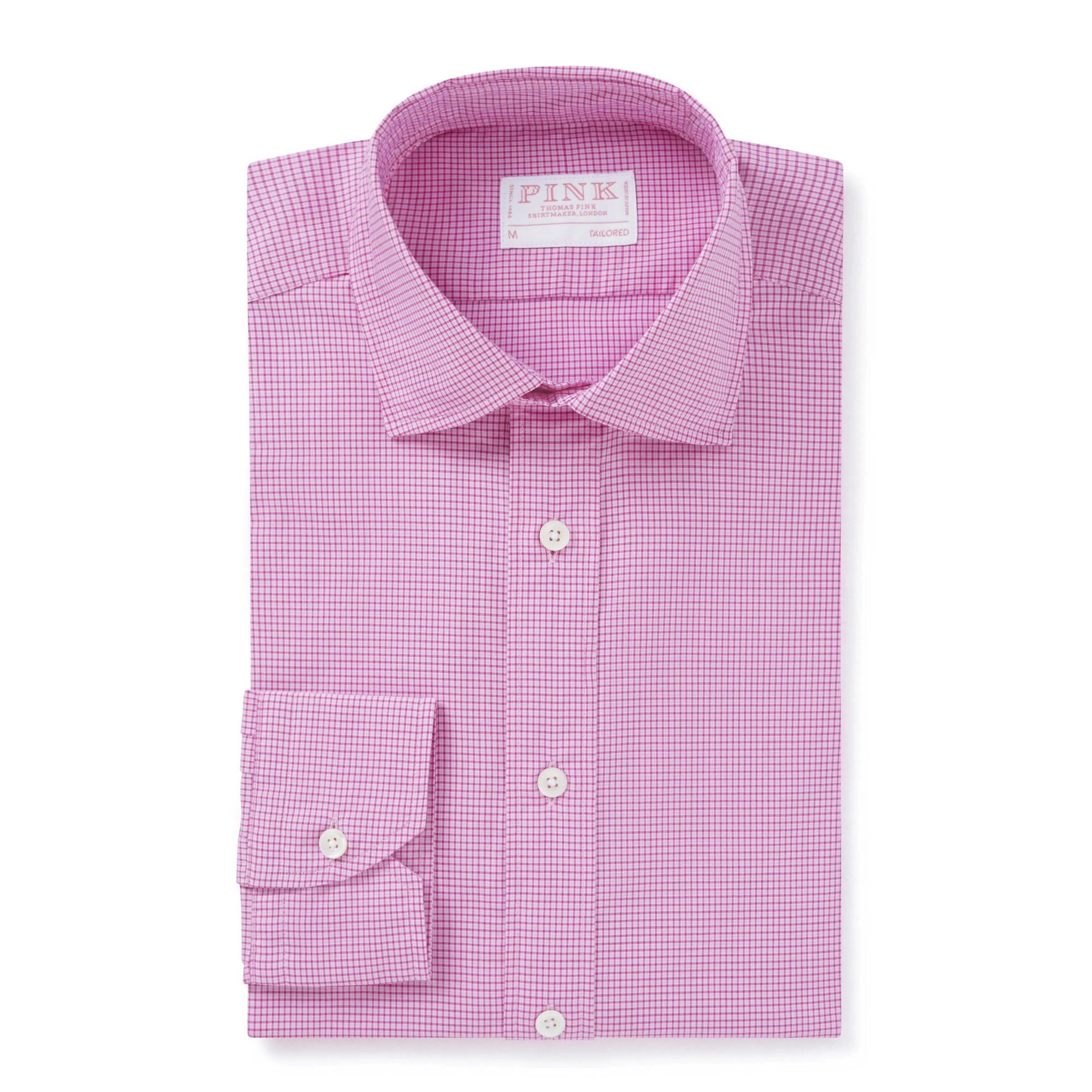 Thomas Pink Shirt Tailored Fit Check Pink Cotton-MALFORD OF LONDON SAVILE ROW MENSWEAR OUTLET