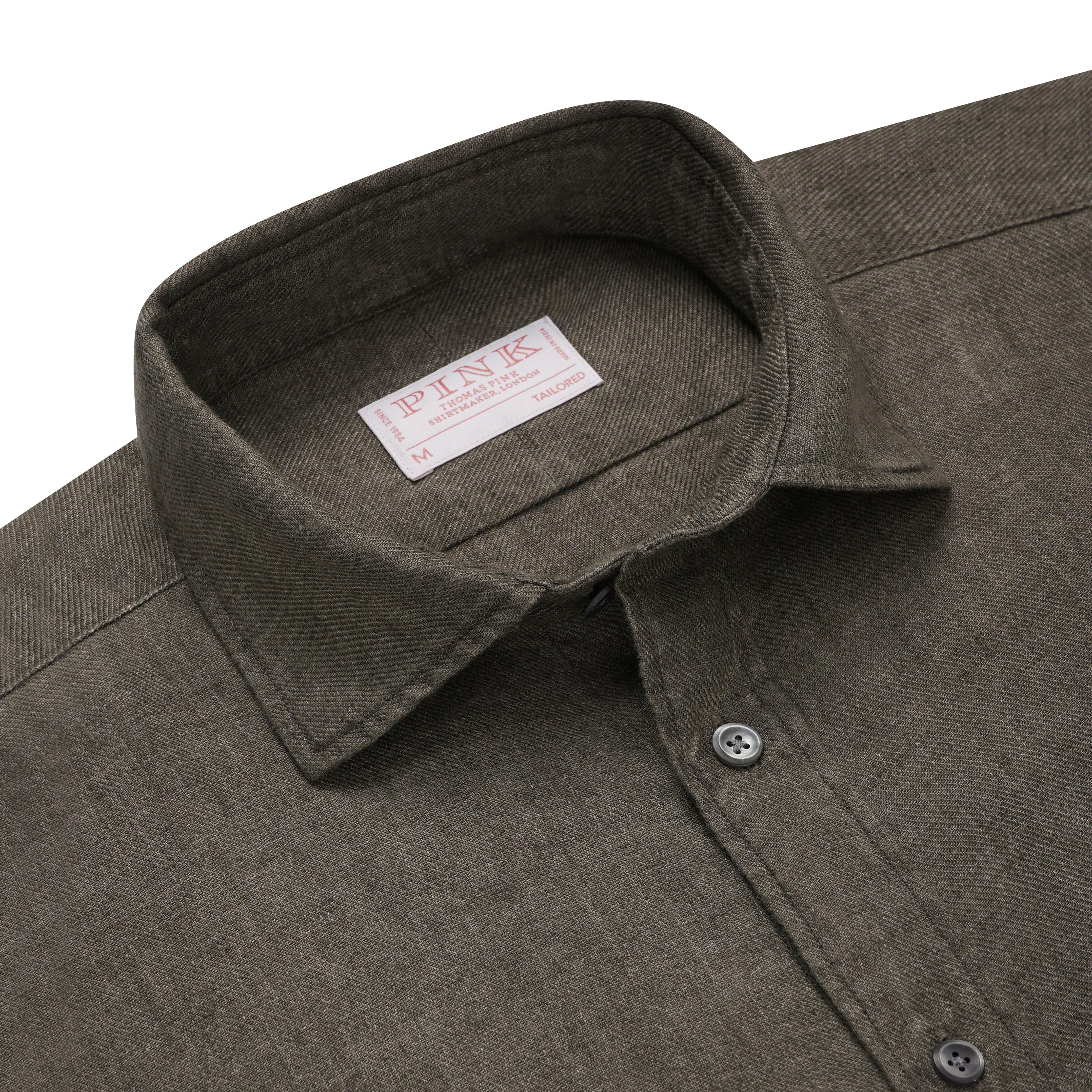 Thomas Pink Shirt Tailored Fit Linen Plain Green Cotton-MALFORD OF LONDON SAVILE ROW MENSWEAR OUTLET