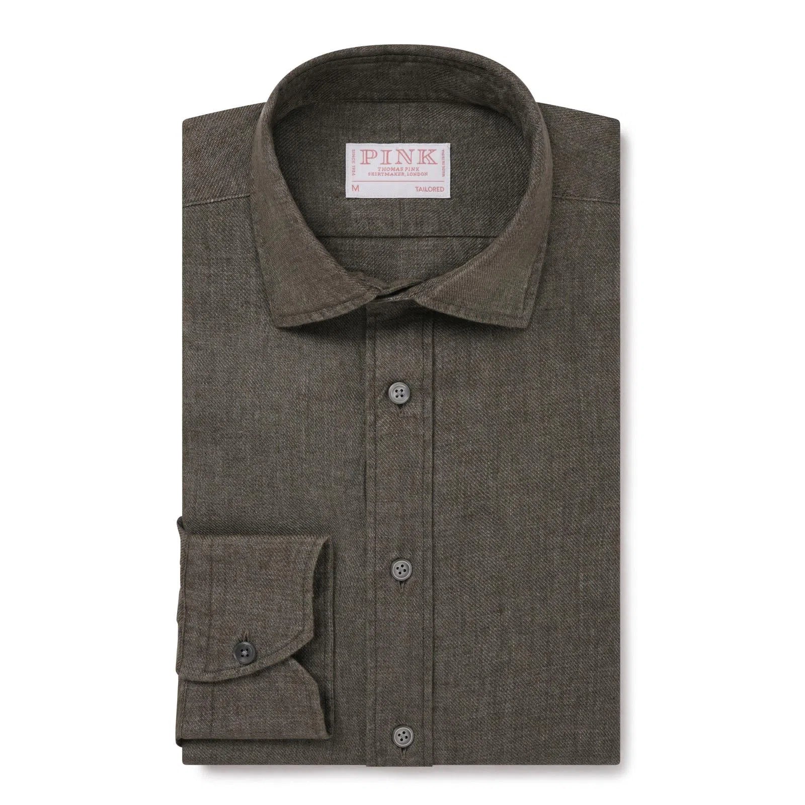 Thomas Pink Shirt Tailored Fit Linen Plain Green Cotton-MALFORD OF LONDON SAVILE ROW MENSWEAR OUTLET