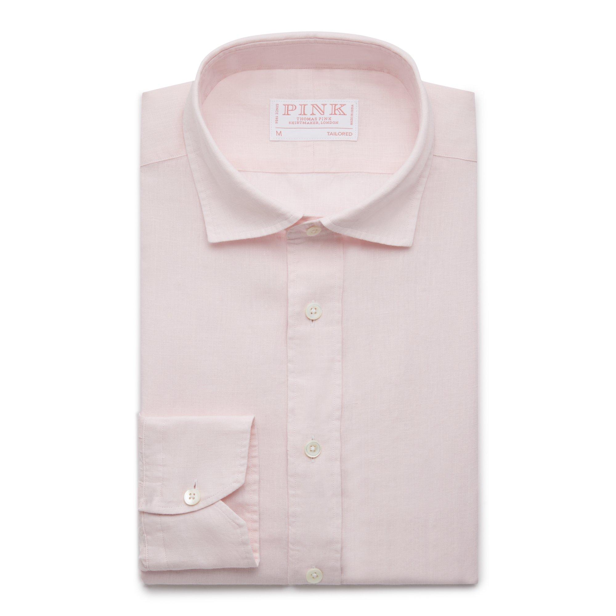 Thomas Pink Shirt Tailored Fit Linen Plain Pink Cotton-MALFORD OF LONDON SAVILE ROW MENSWEAR OUTLET